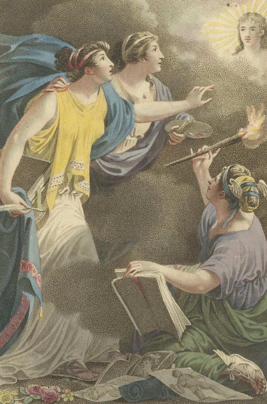 Allégorie des Antiques - Gravure ancienne à la main par J. Allart, 1803 Bon état - En vente à Langweer, NL