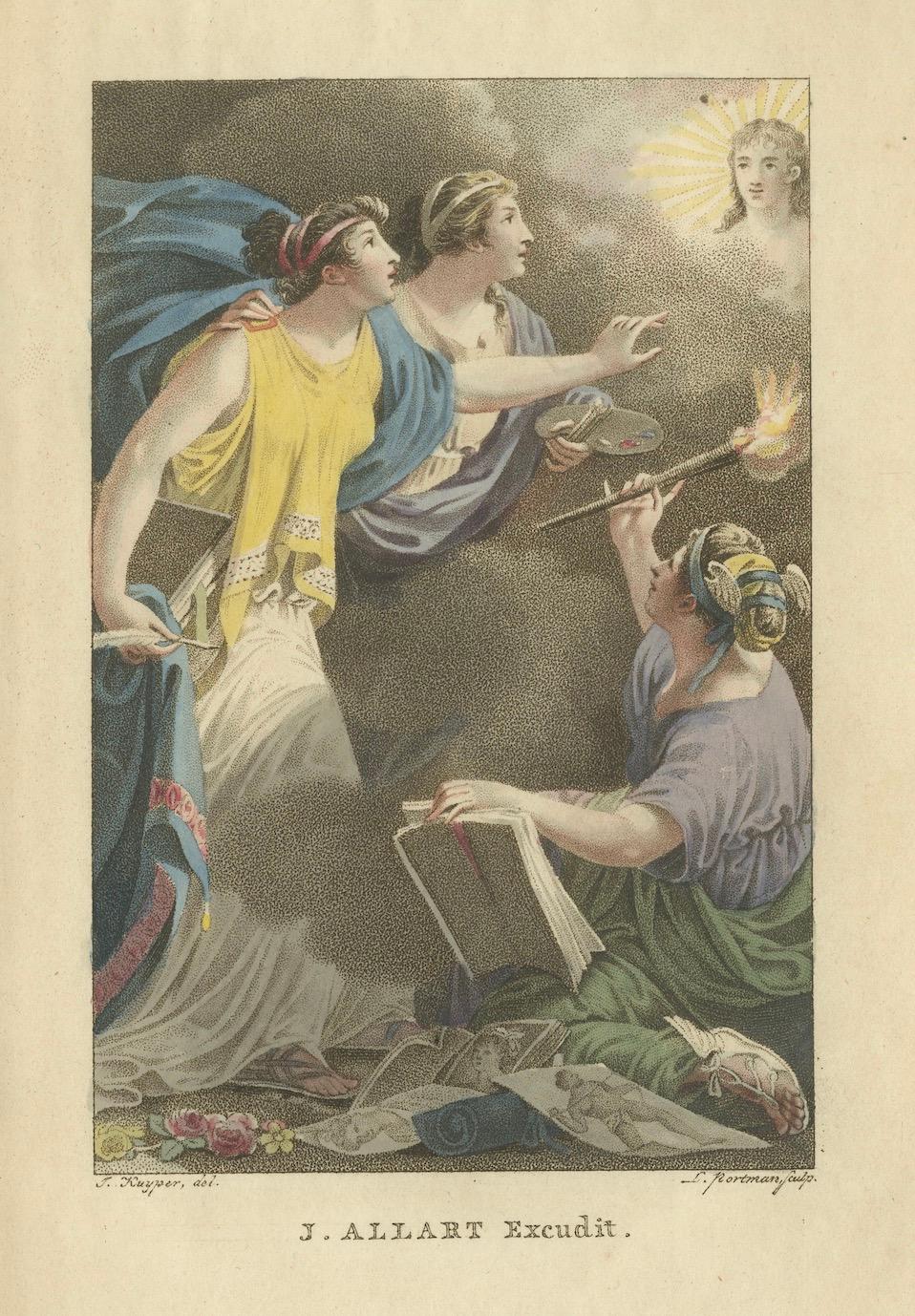 XIXe siècle Allégorie des Antiques - Gravure ancienne à la main par J. Allart, 1803 en vente