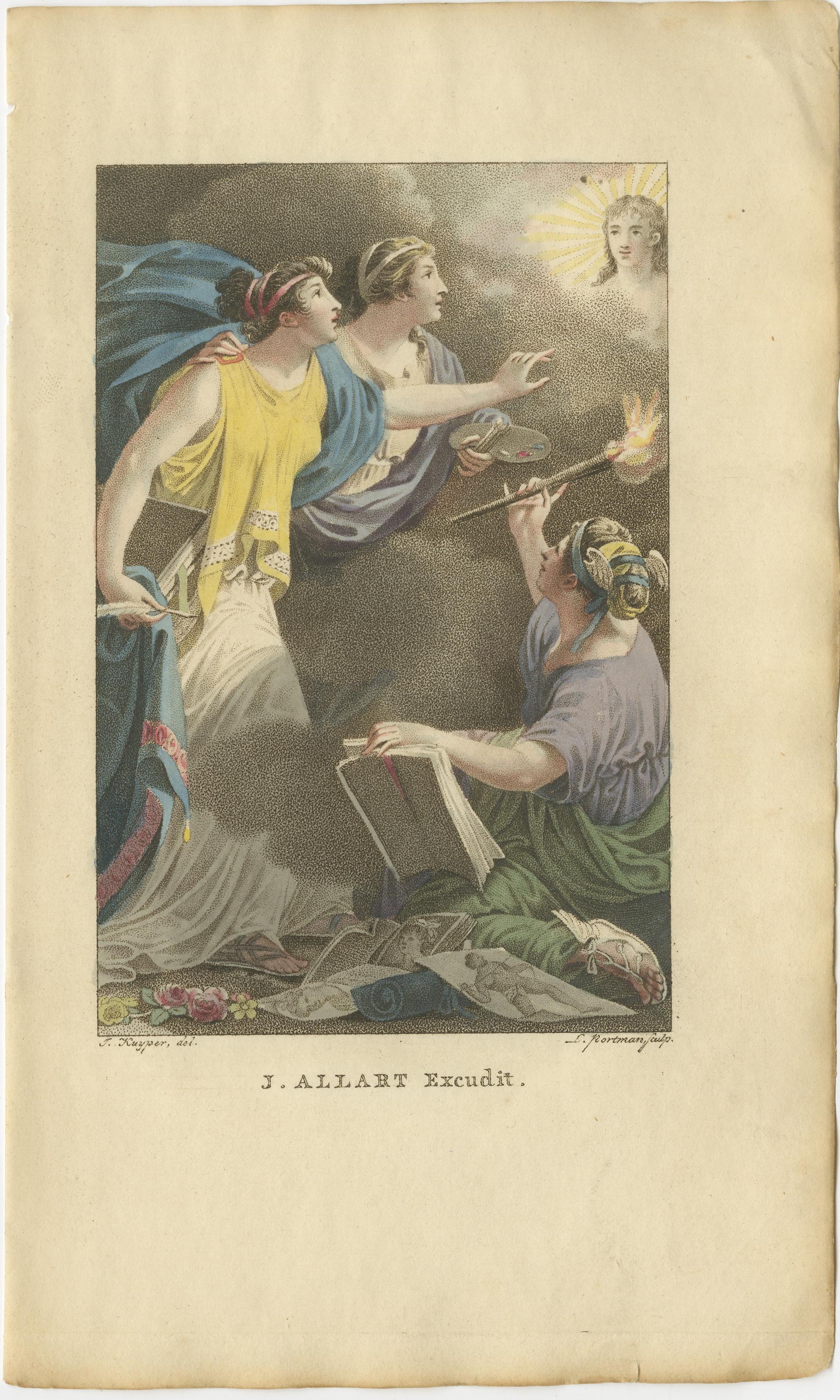 Papier Allégorie des Antiques - Gravure ancienne à la main par J. Allart, 1803 en vente