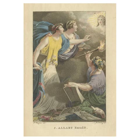 Allegory of the Arts – Antique Hand-Colored Stipple Engraving by J. Allart, 1803