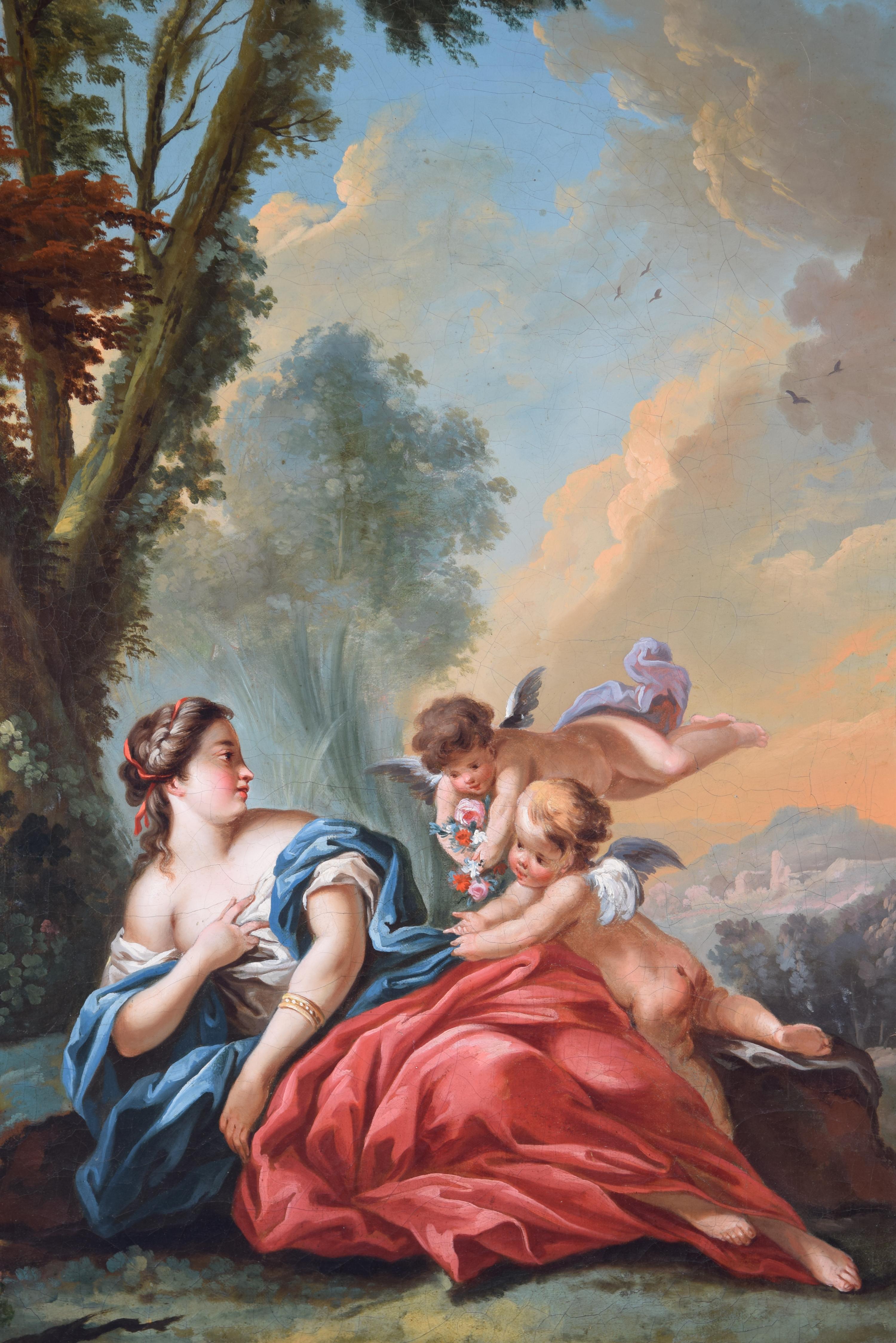 Alegoría de Venus con Cupidos. Óleo sobre lienzo. Entronizado por BOUCHER, François Rococó en venta