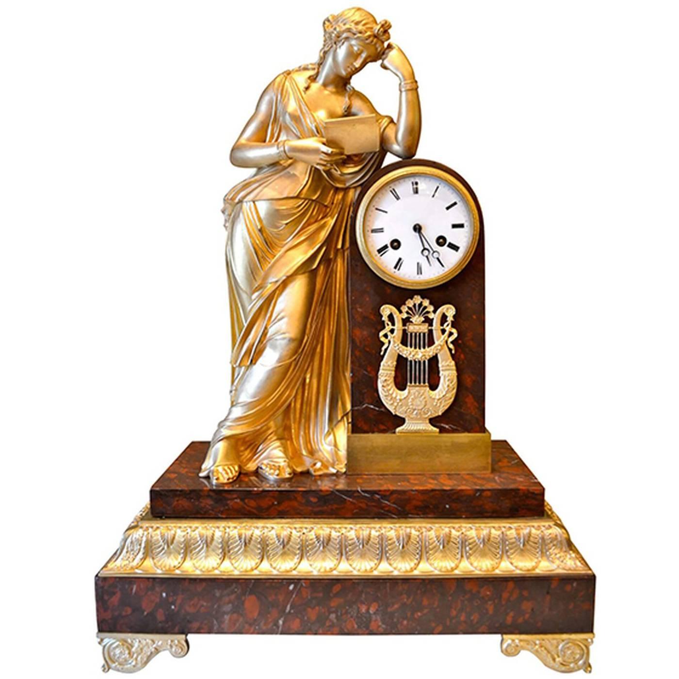 Allegory to Clio French Empire Clock For Sale
