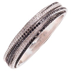 Bracelet jonc de style Allegra de Grisogono en or 14 carats avec diamants blancs et noirs de couleur