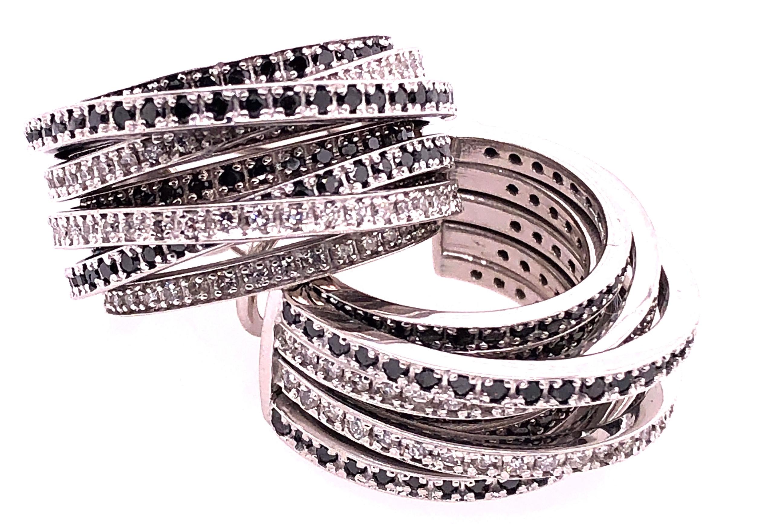 Allegra de Grisogono Style 14 Karat White Gold Eight-Row Mix Tiered White and Colored Enhanced Black Diamond Earrings. 585 stamped. 27.6 grams total weight. Matching Bangle Bracelet and Ring sold separately, Seen Below. Property of a NYC Socialite.