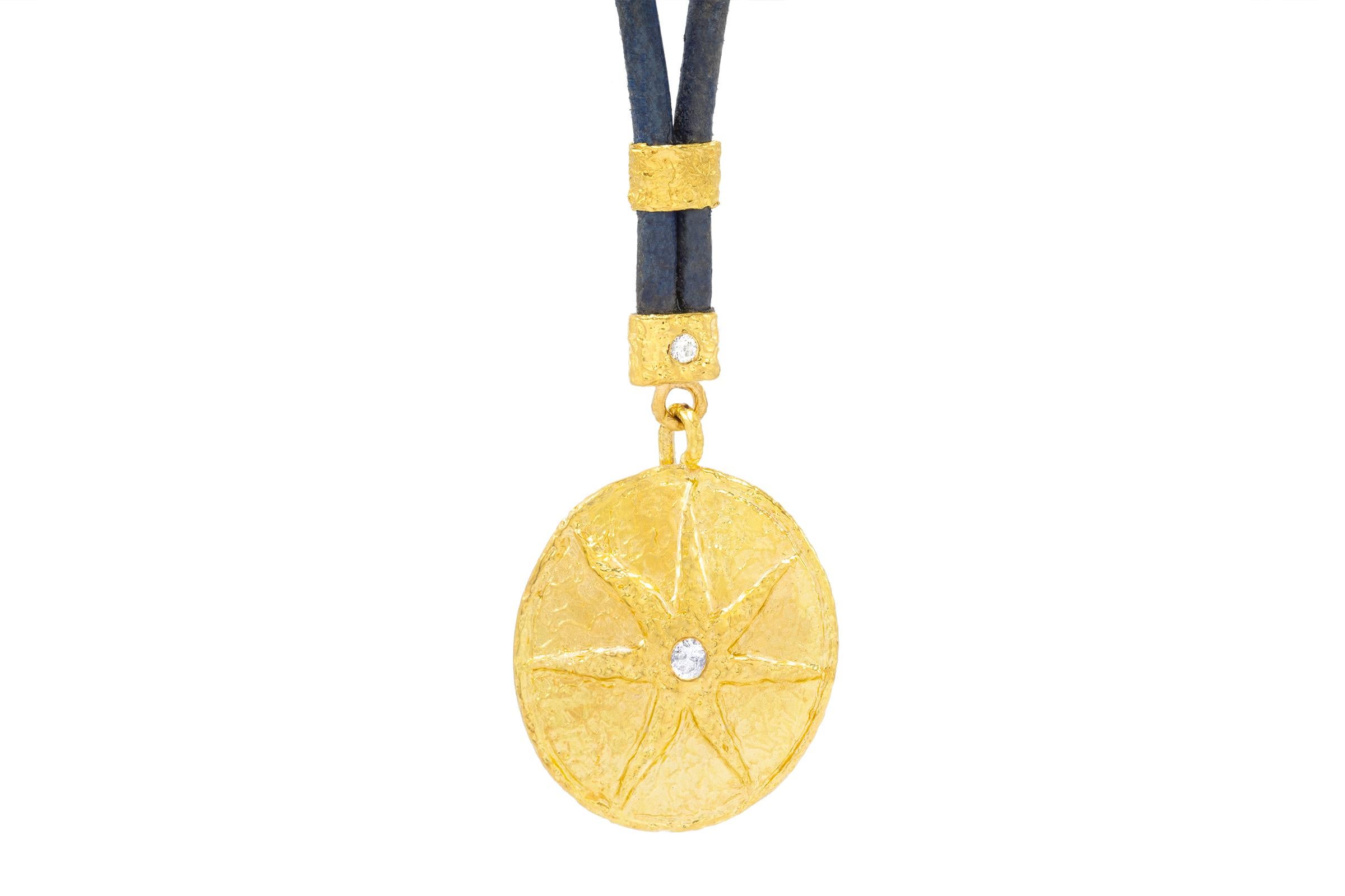 Round Cut Allegra Sunburst Pendant in 22k Gold, by Tagili For Sale