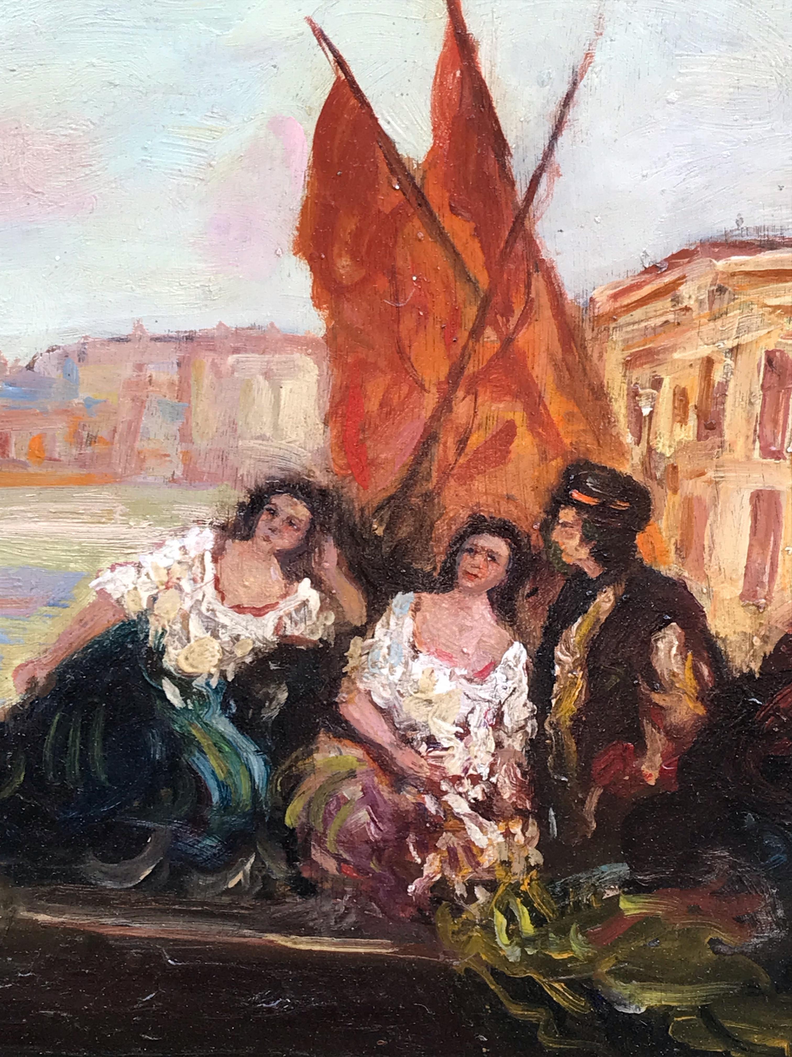 Gemälde 19. Jahrhundert Venedig, Kanal, Schriftzeichen im Angebot 2