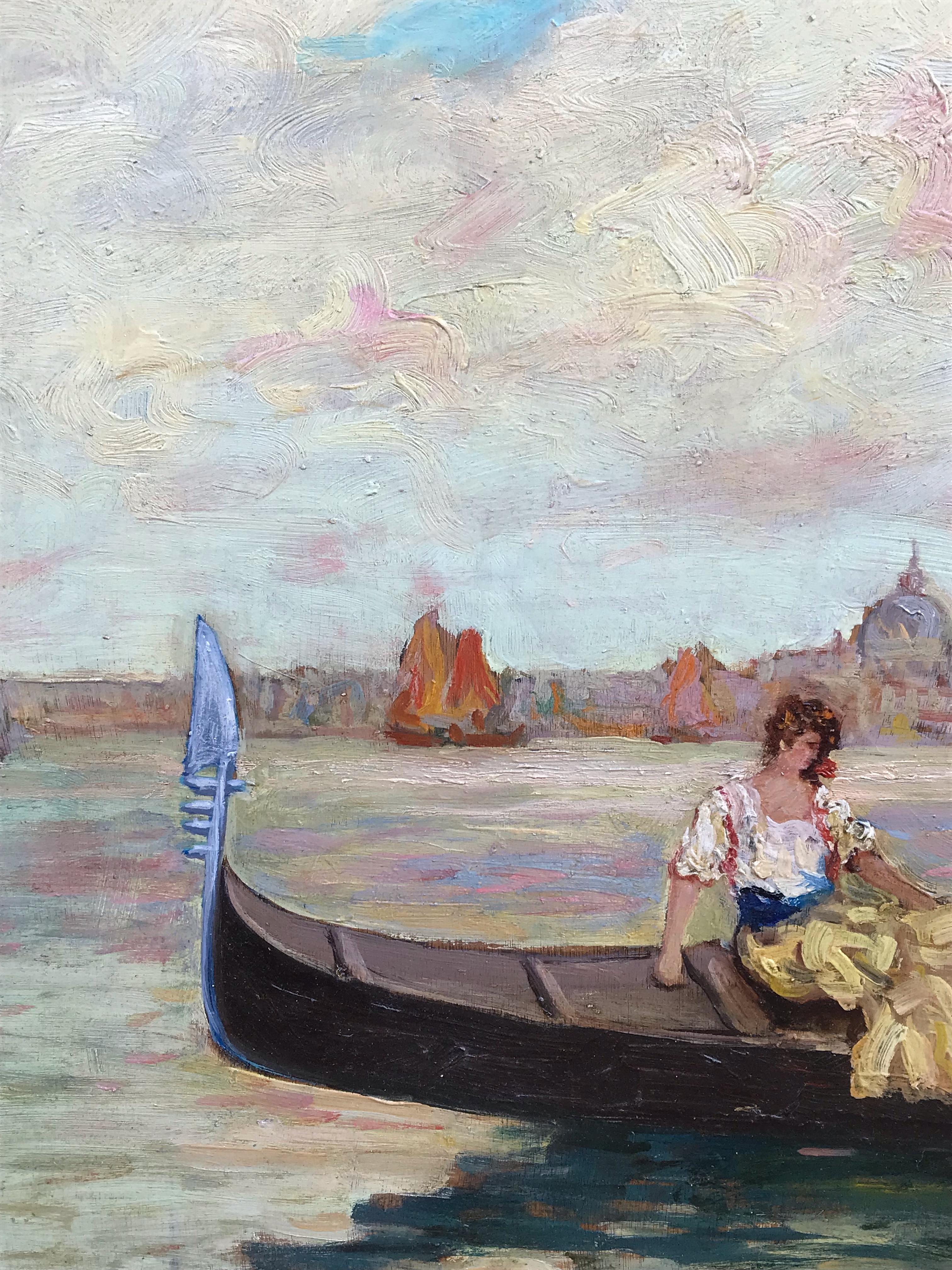 Gemälde 19. Jahrhundert Venedig, Kanal, Schriftzeichen im Angebot 4
