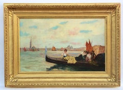Peinture du 19e siècle Venise, canal, personnages