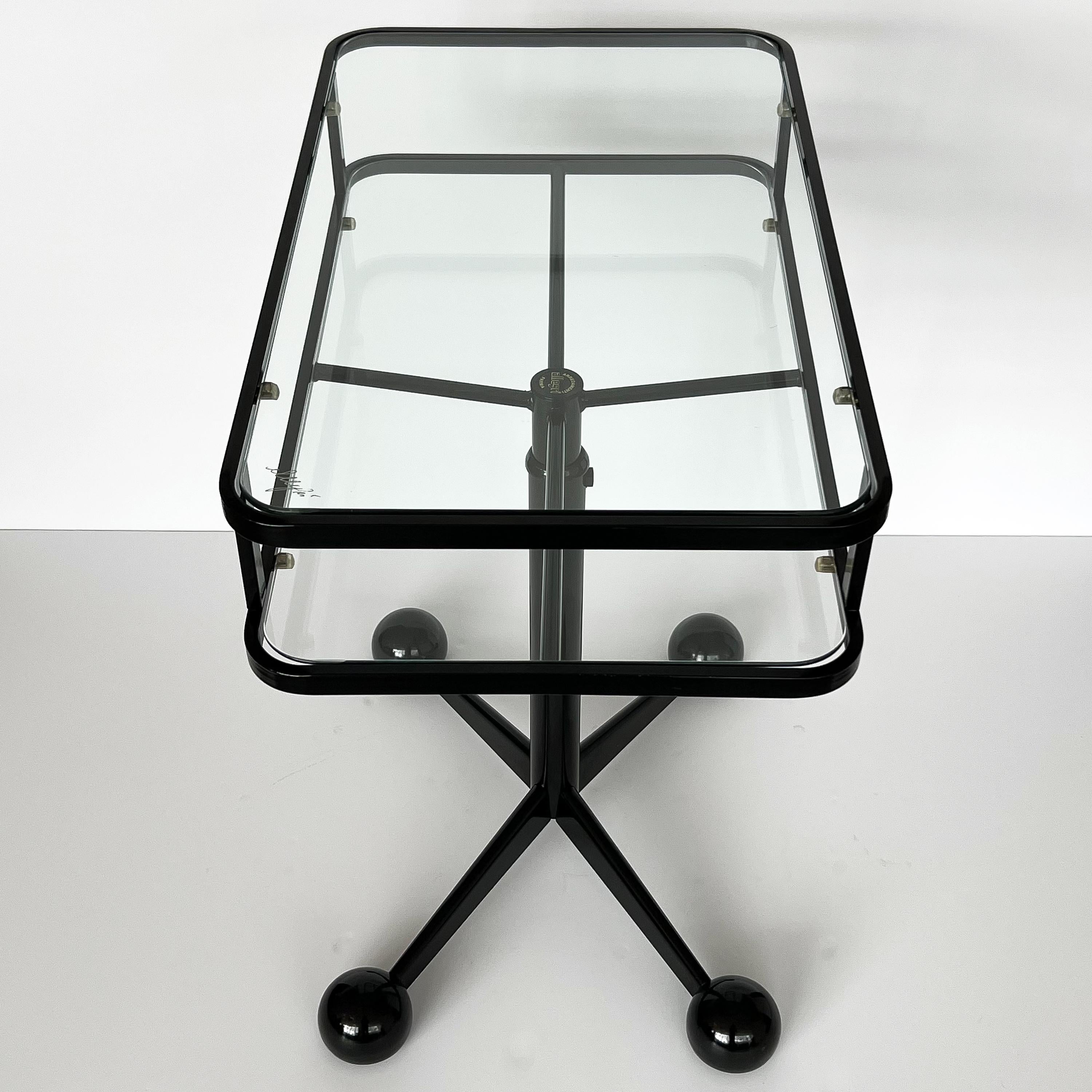 Allegri Arredamenti Black Metal Glass Two Tier Rolling Cart, 1970s 3