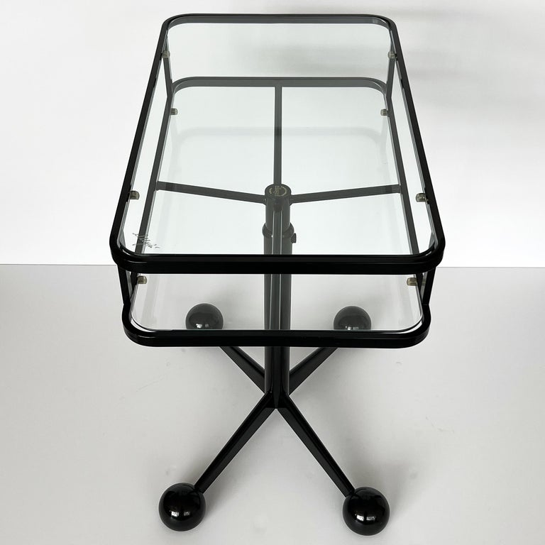 Allegri Arredamenti Black Metal Glass Two Tier Rolling Cart, 1970s For Sale 3