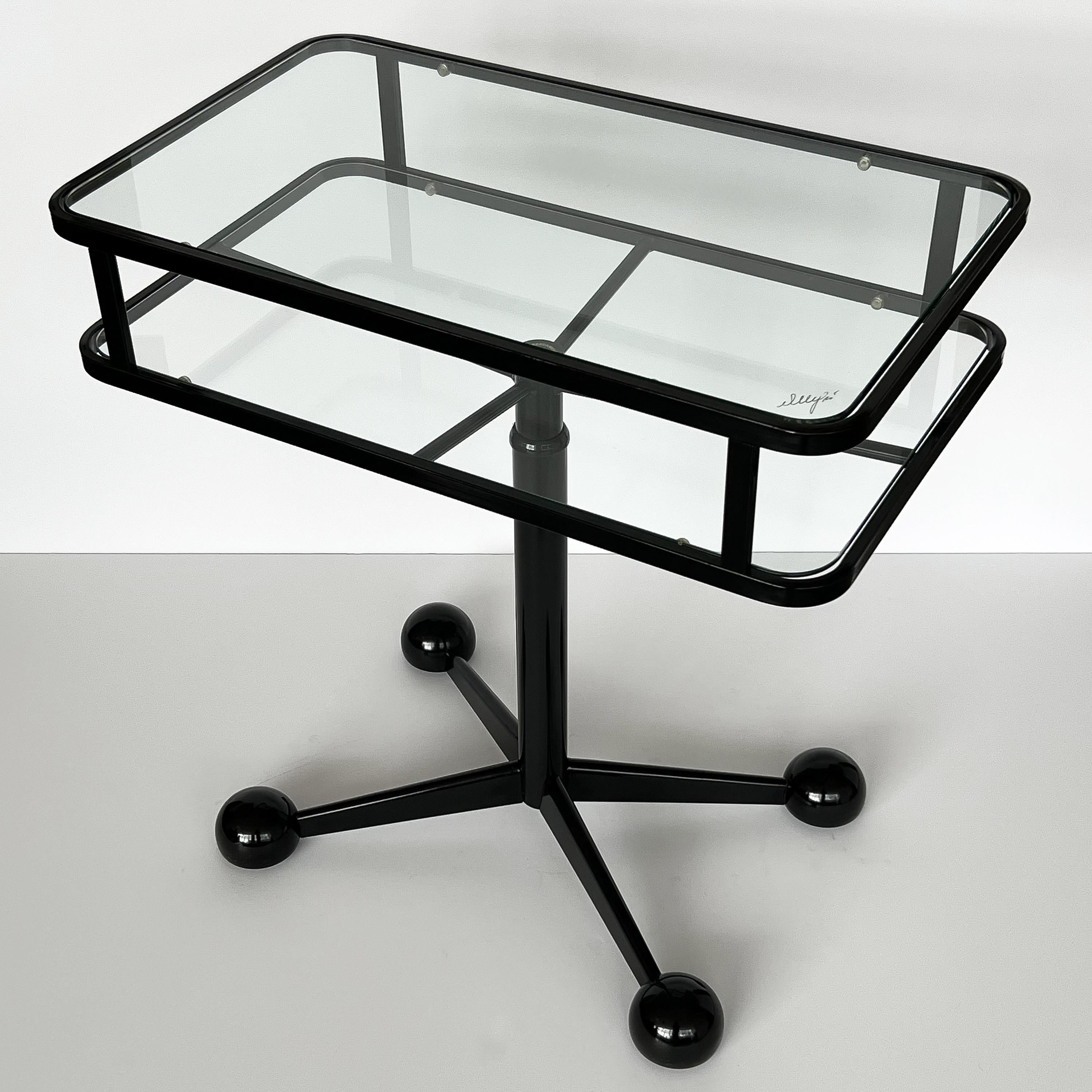 Allegri Arredamenti Black Metal Glass Two Tier Rolling Cart, 1970s In Good Condition In Chicago, IL