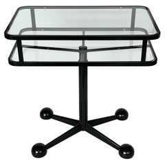 Allegri Arredamenti Black Metal Glass Two Tier Rolling Cart, 1970s