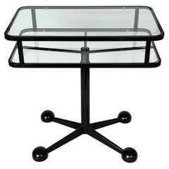 Retro Allegri Arredamenti Black Metal Glass Two Tier Rolling Cart, 1970s