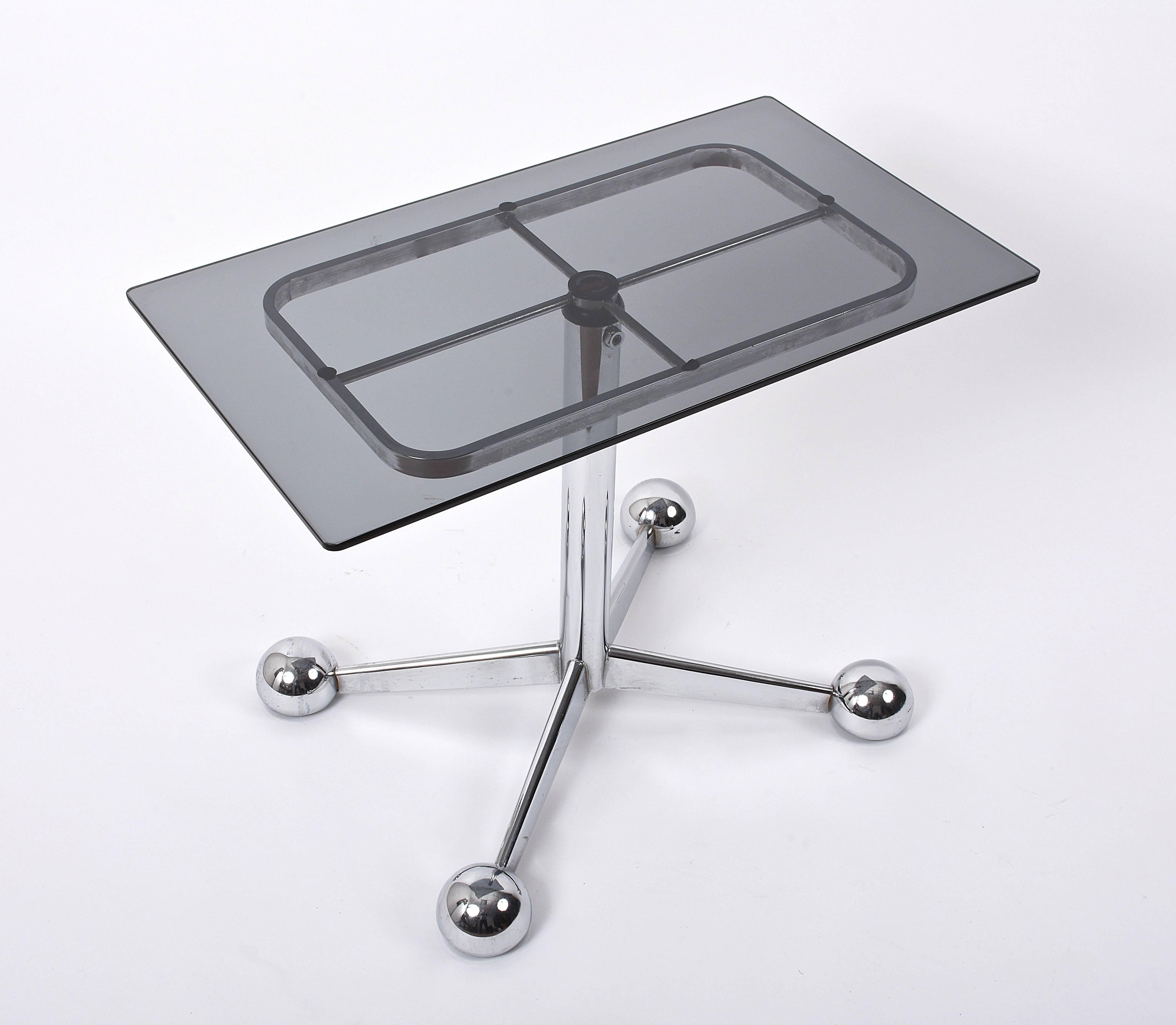 Late 20th Century Allegri Arredamenti Chrome Glass Adjustable Italian Bar Trolley Table, 1970s