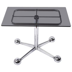 Allegri Arredamenti Chrome Glass Adjustable Italian Bar Trolley Table, 1970s