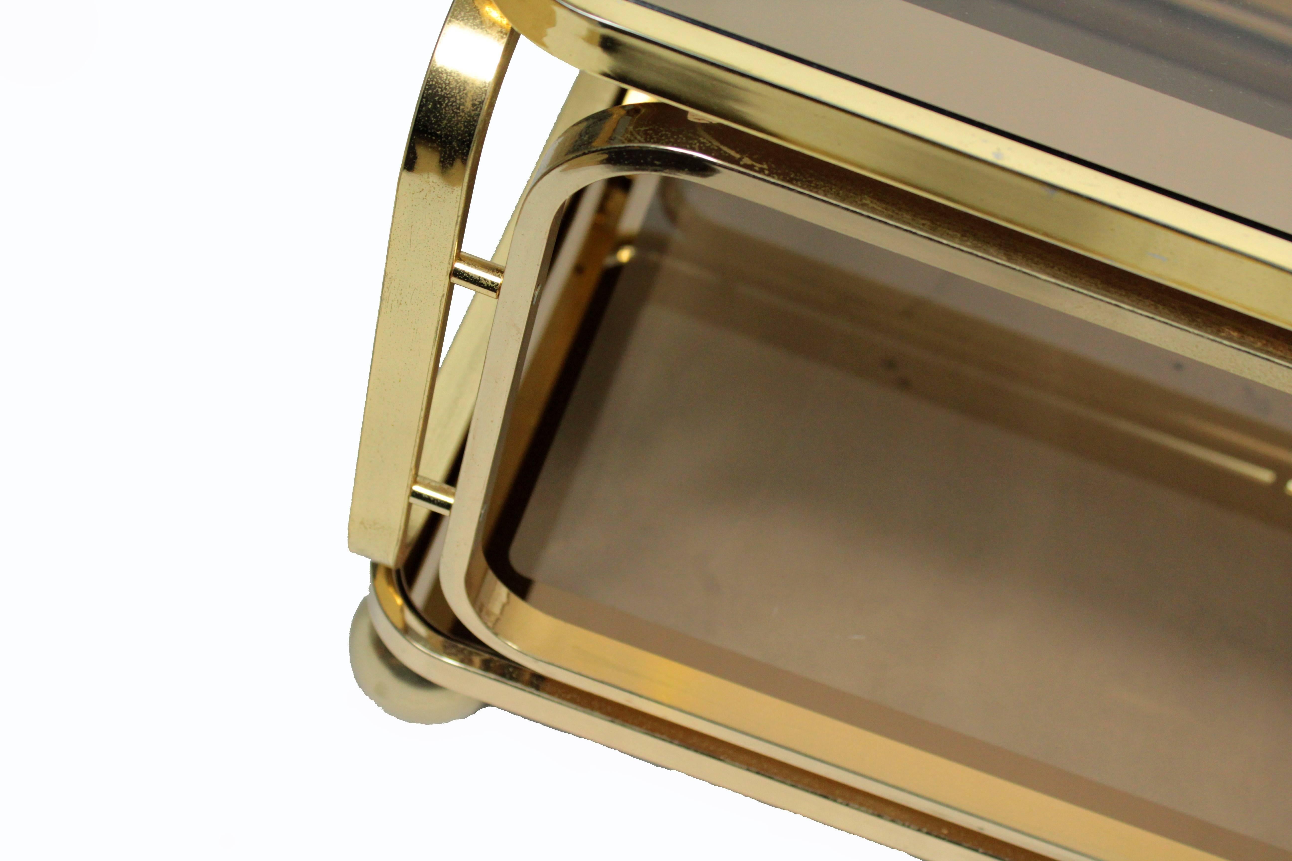 Italian Allegri Brass and Smoked Glass Coffee Table, 1970s