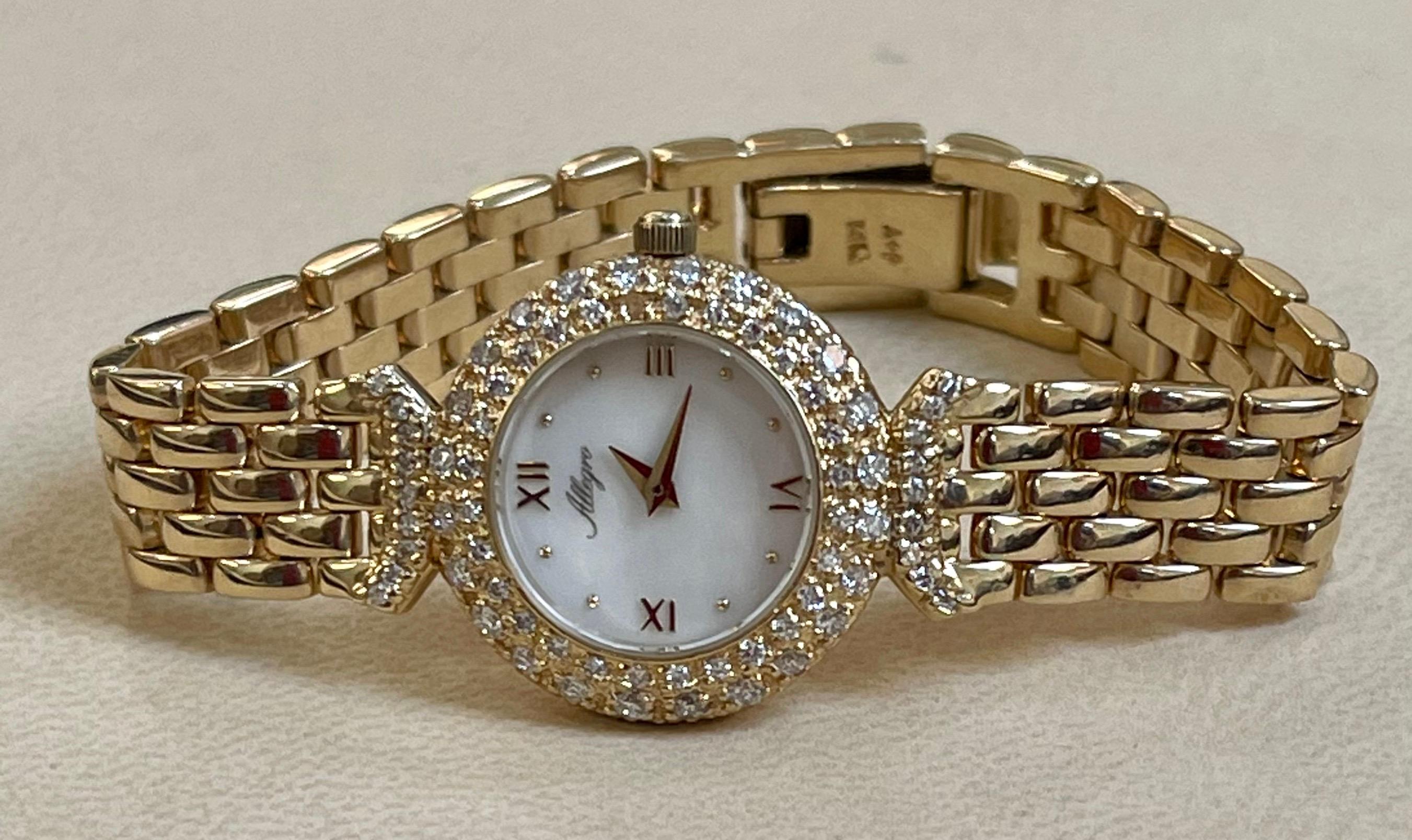 Allegro 14 Karat Yellow Gold Mother of Pearl And Diamond Watch 43 Grams 2