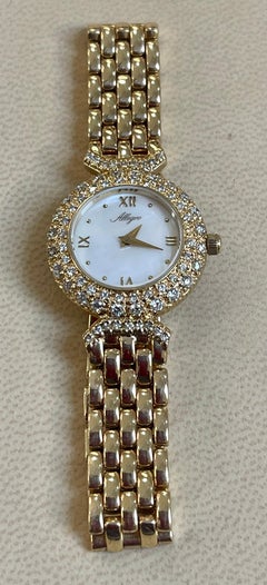Allegro 14 Karat Yellow Gold Mother of Pearl And Diamond Watch 43 Grams