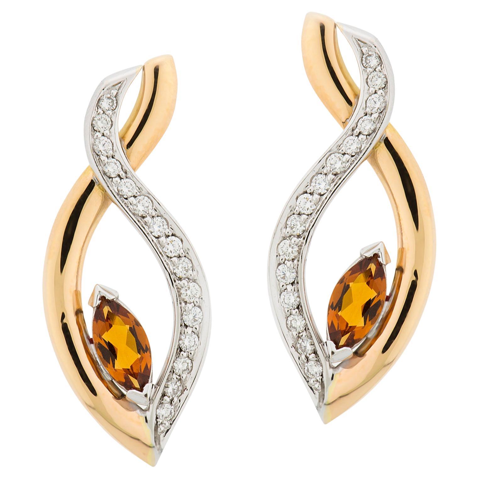 “Allegro” Earrings with 18k White 
Rose Gold, 0.60ct. Brilliants 
Citrines. en venta