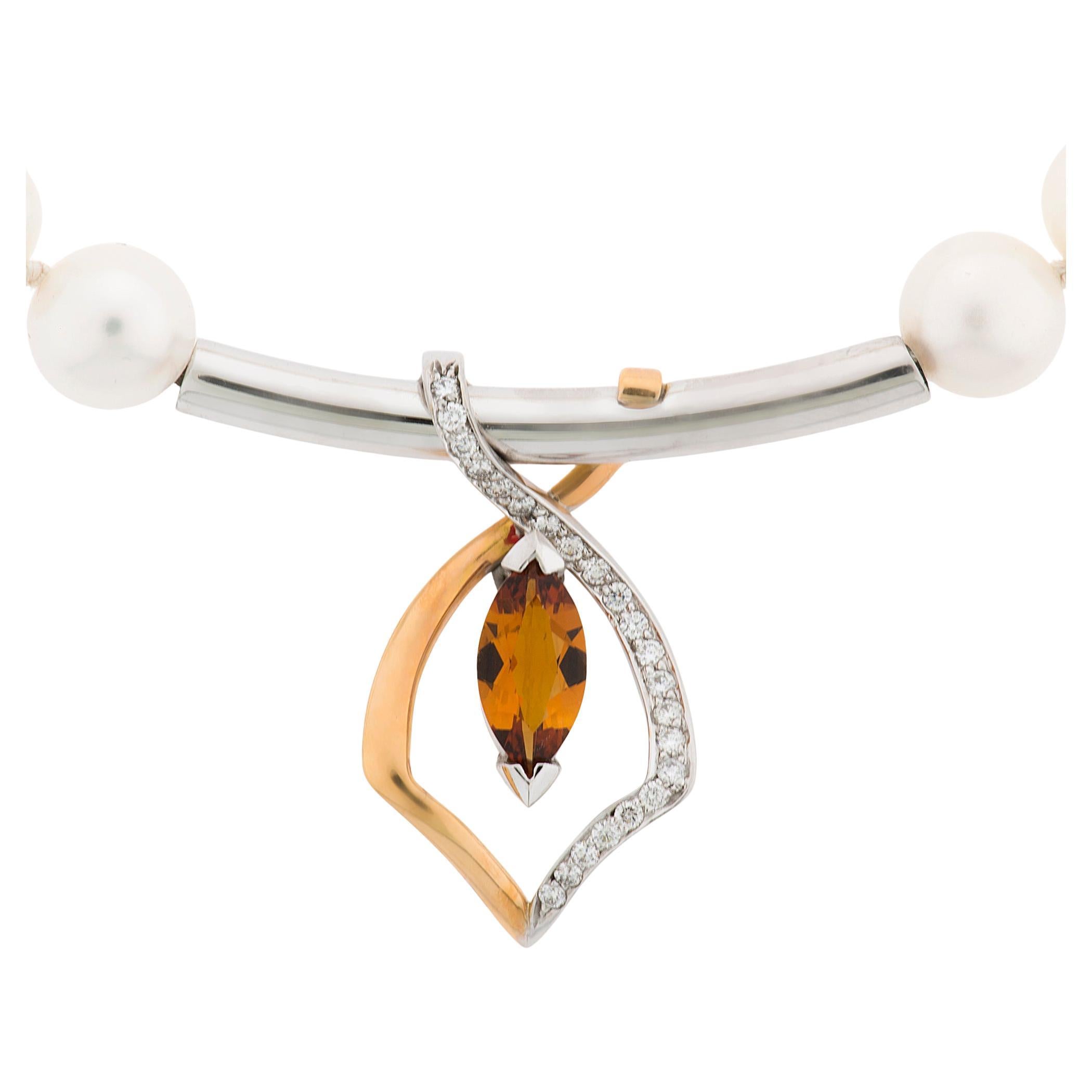 “Allegro” Necklace with 18k White  
Rose Gold, Brilliants, Citrine 
pearls. For Sale