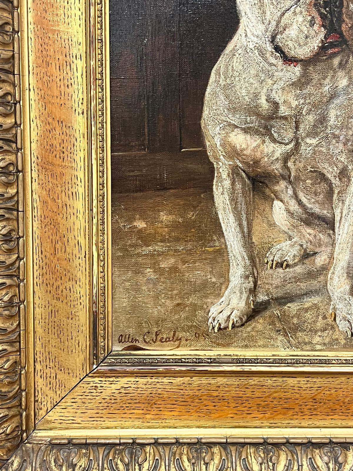 Antique British Dog Oil Painting Portrait of Staffordshire Terrier/ Bulldog ? For Sale 3