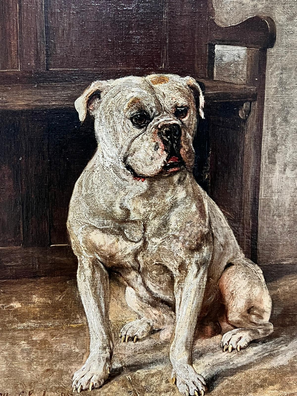 Antique British Dog Oil Painting Portrait of Staffordshire Terrier/ Bulldog ? For Sale 4