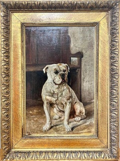 Antique British Dog Oil Painting Portrait of Staffordshire Terrier/ Bulldog ?