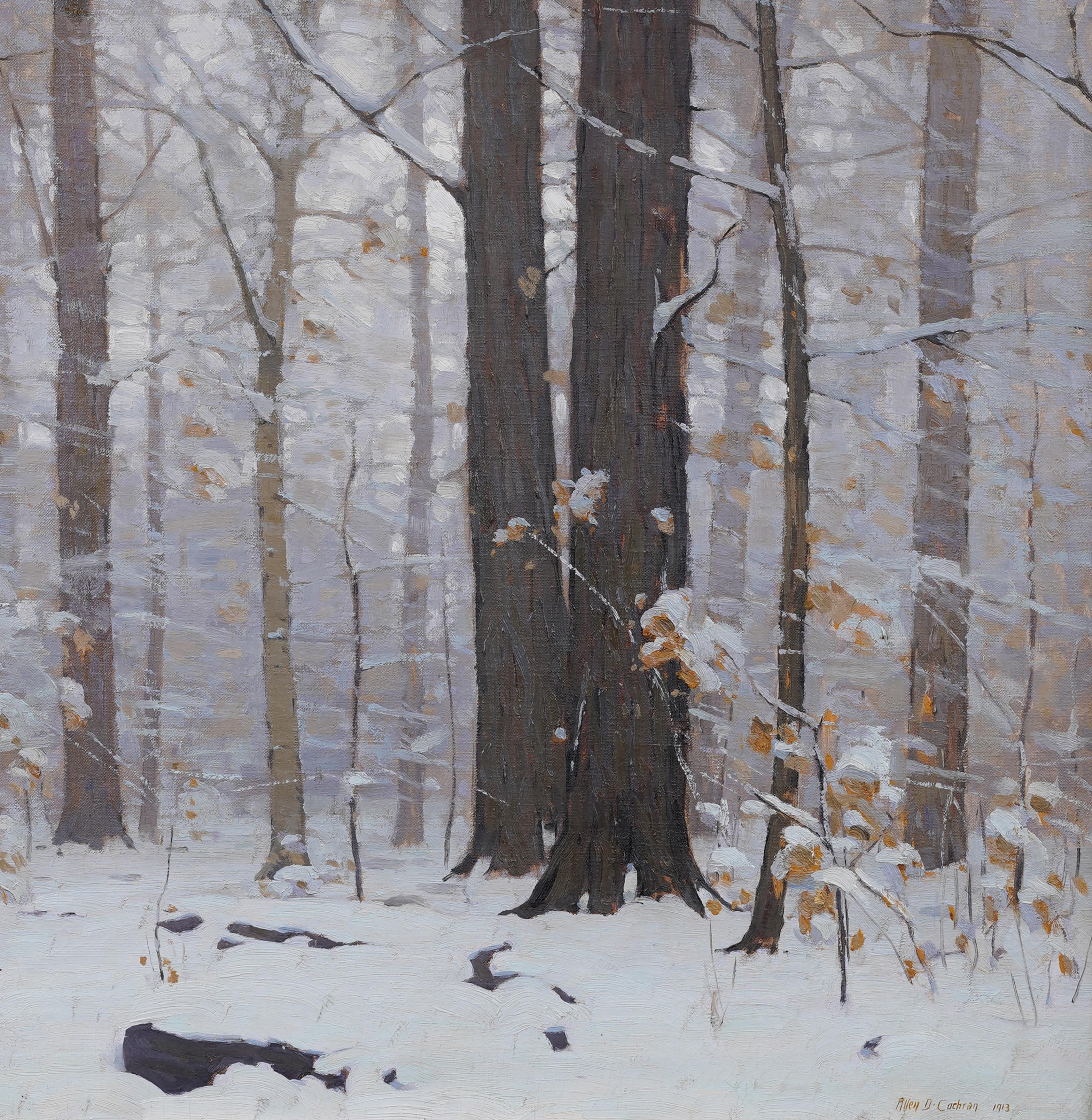 Antike Masterly Frame American Winter Impressionist verschneite Landschaft Gemälde im Angebot 1