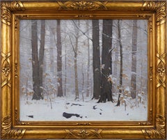Antique Masterful Frame American Winter Impressionist Snowy Landscape Painting