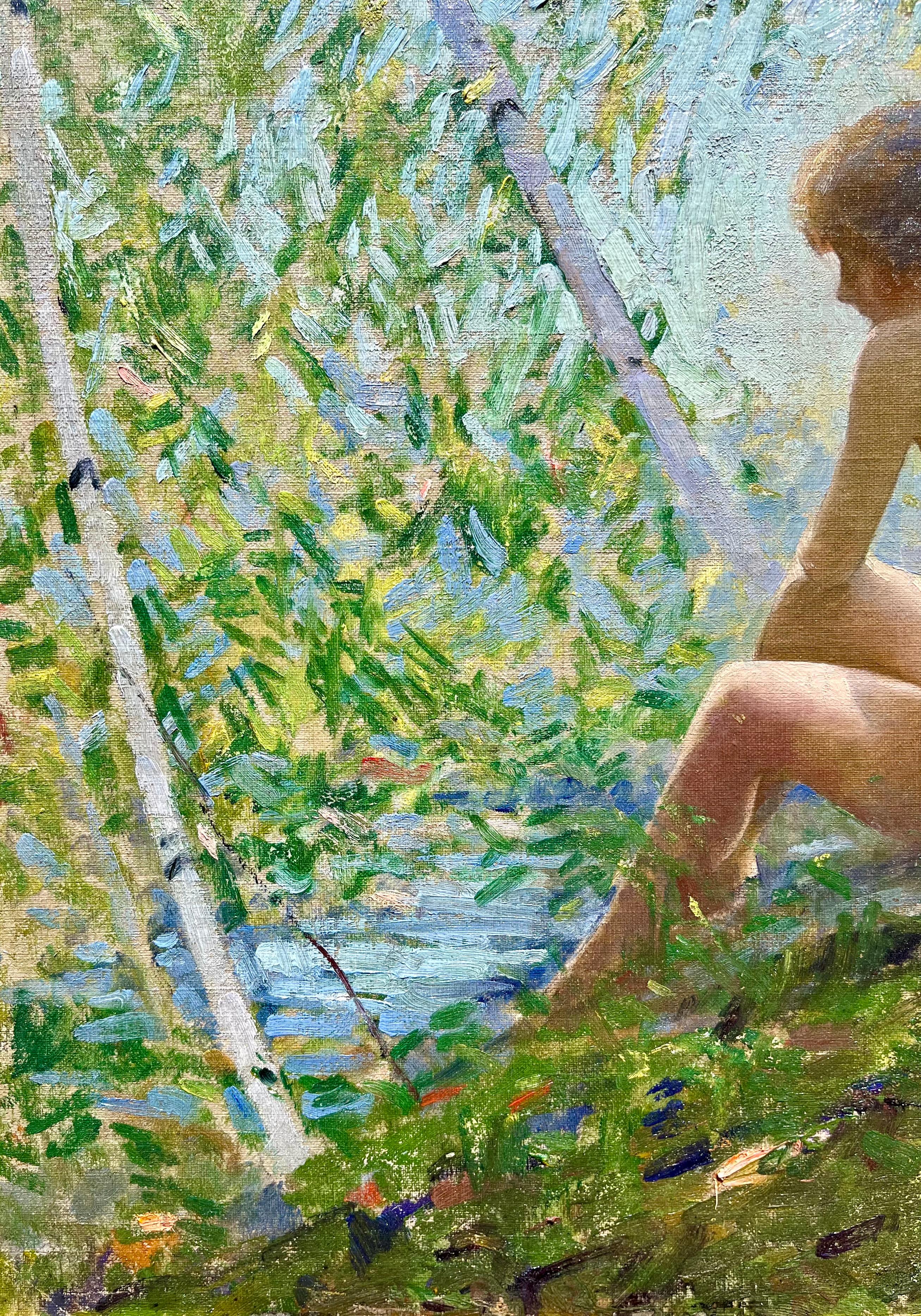 Donna nuda lungo il ruscello - Painting di Allen Dean Cochran