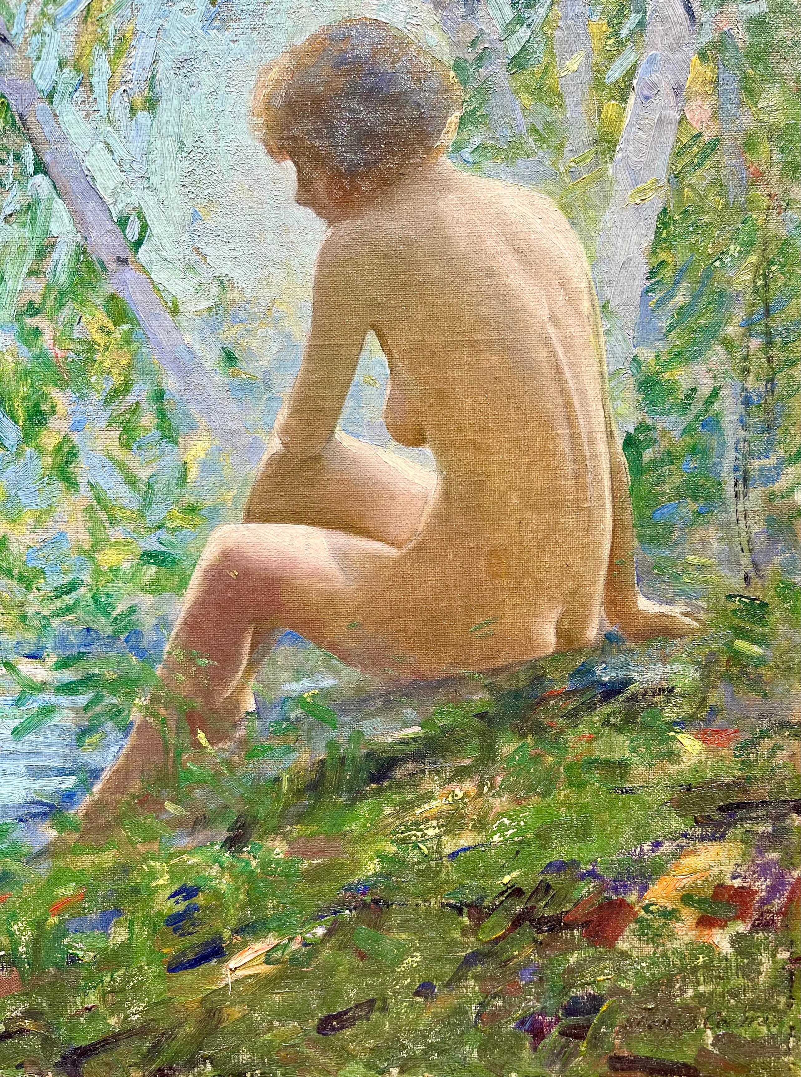 Donna nuda lungo il ruscello - Painting Impressionismo di Allen Dean Cochran
