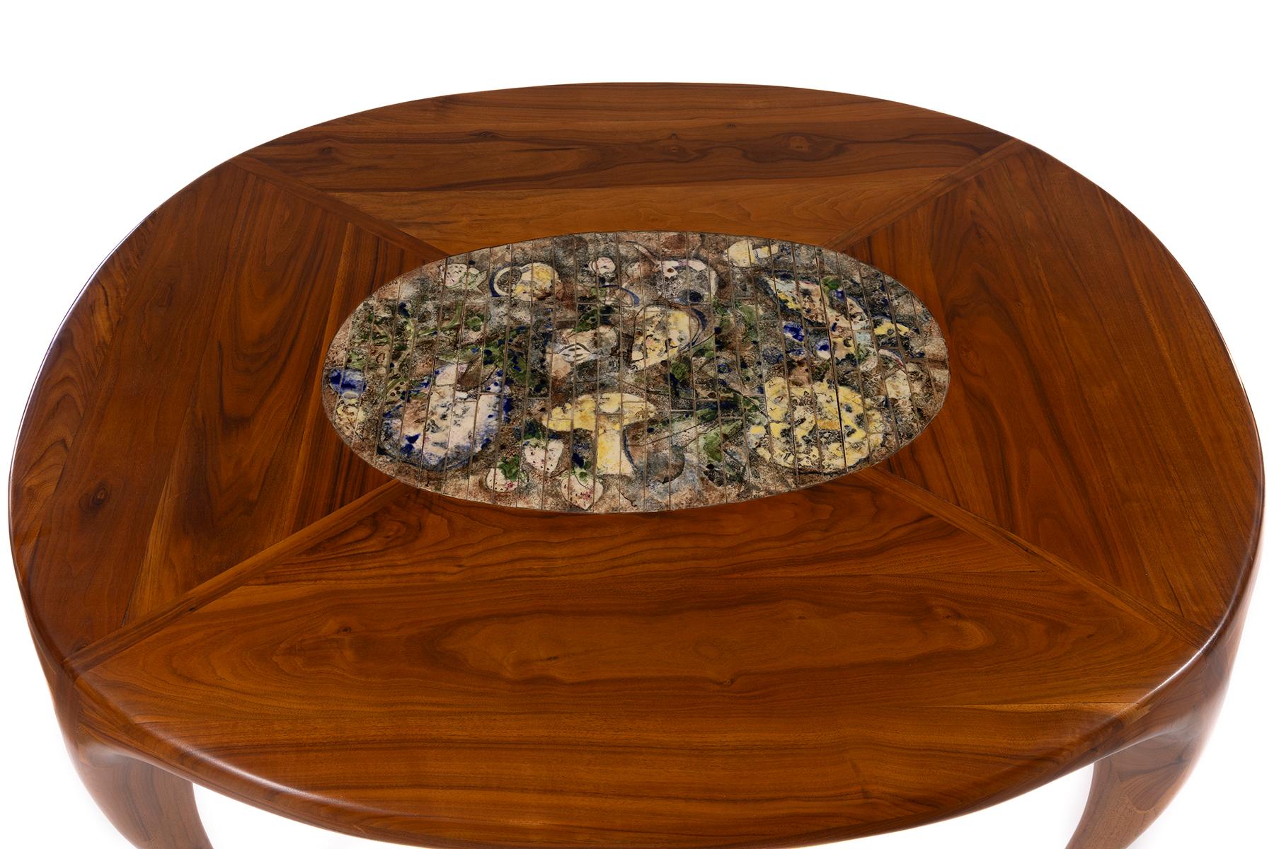 Mid-Century Modern Allen Ditson & Lee Porzio Walnut & Ceramic Dining Table For Sale