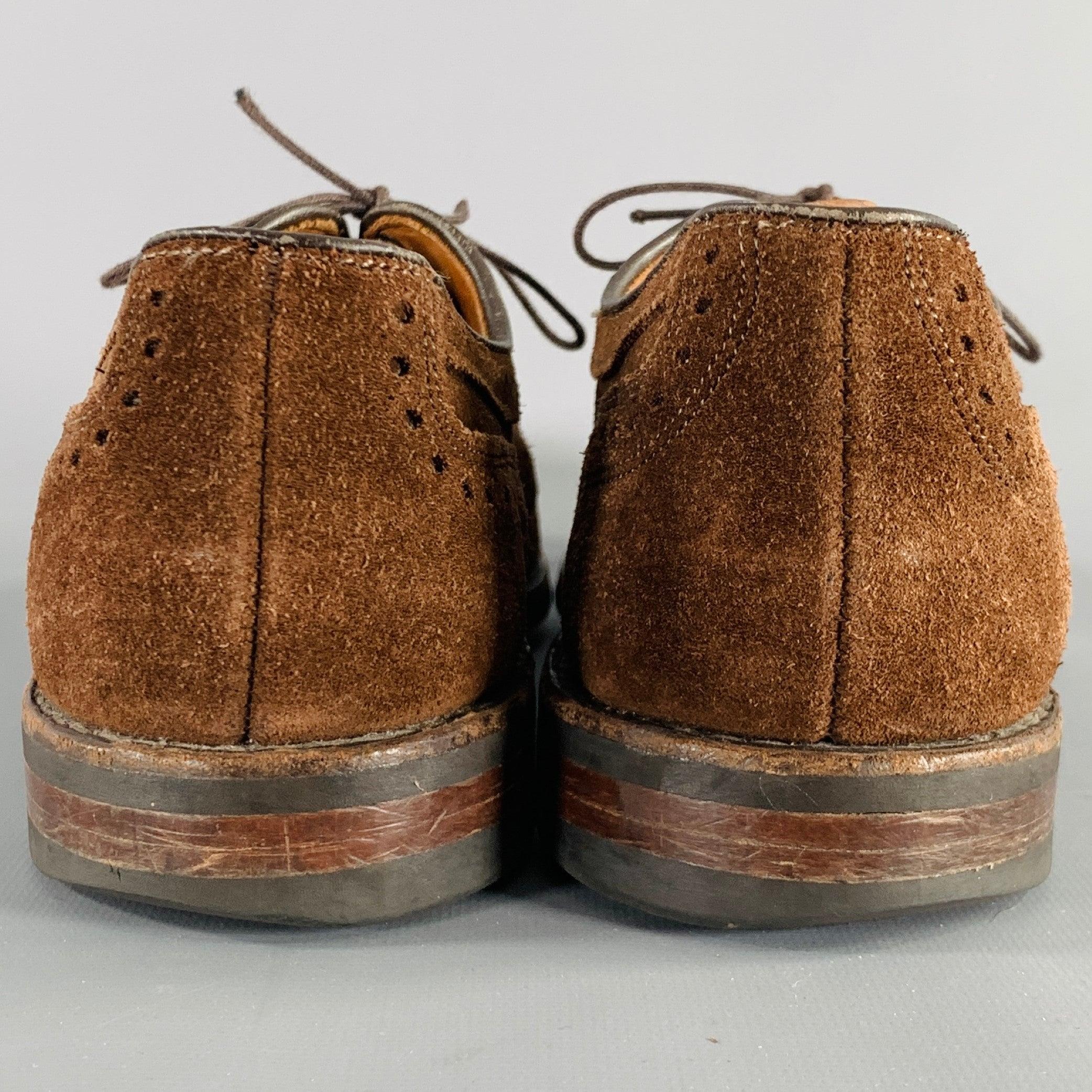 ALLEN EDMONDS Size 10.5 Strand Brown Perforated Suede Cap Toe Oxford Shoes In Good Condition For Sale In San Francisco, CA