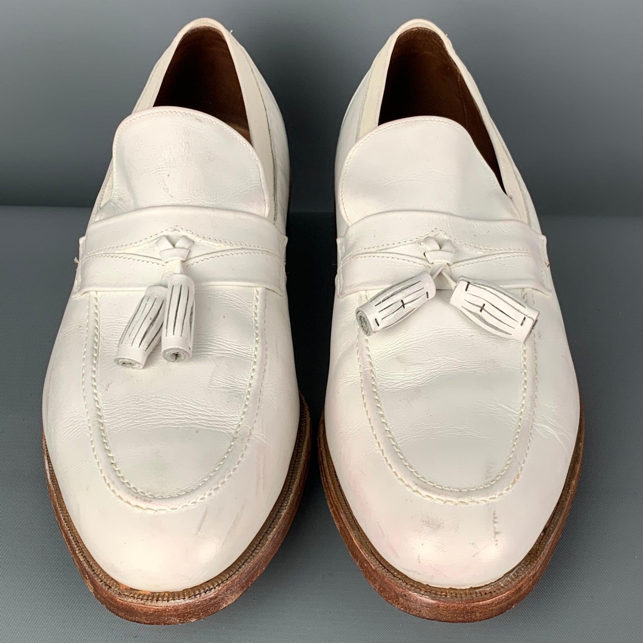 Men's ALLEN EDMONDS Size 10.5 White Leather Tassels Loafers For Sale