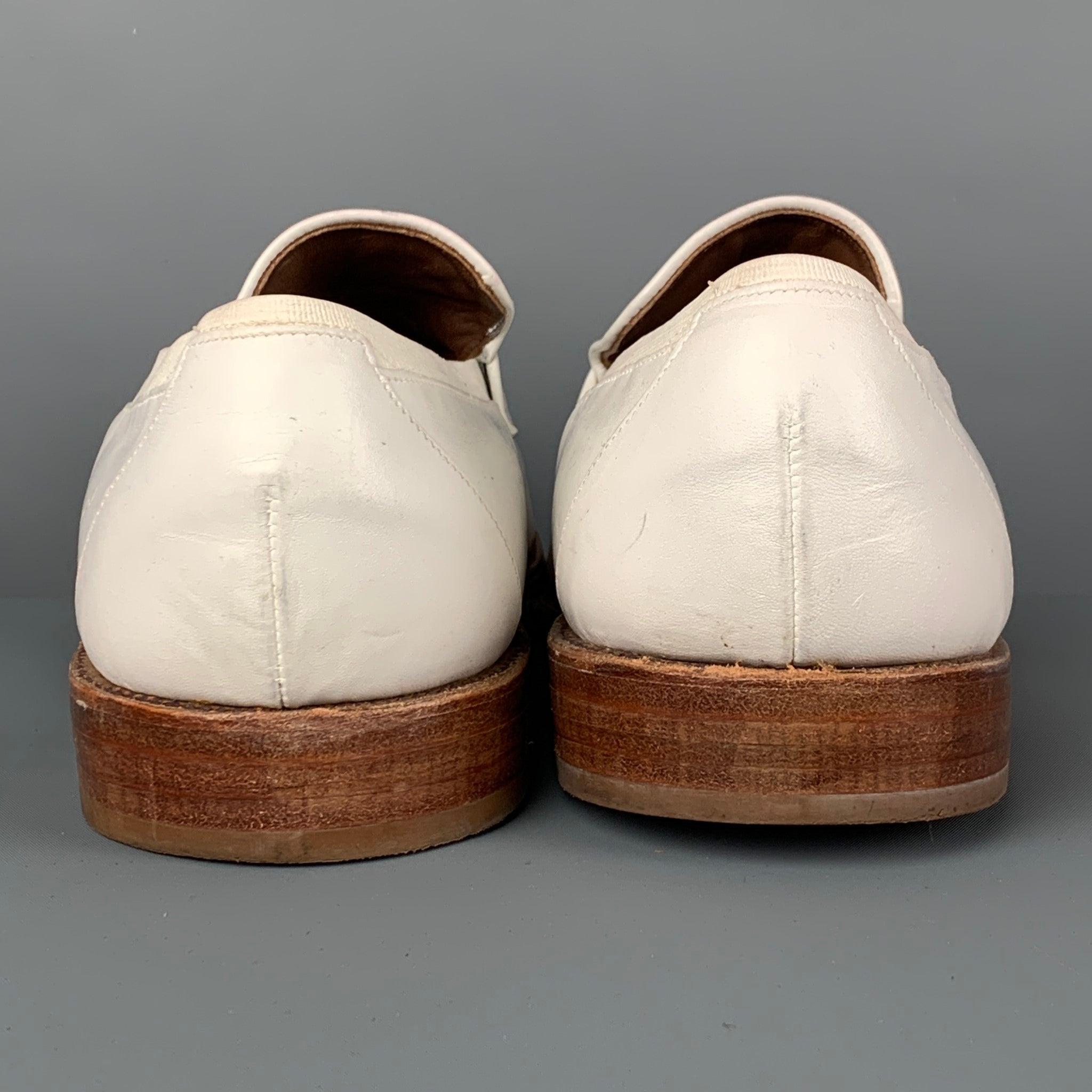 ALLEN EDMONDS Size 10.5 White Leather Tassels Loafers For Sale 1