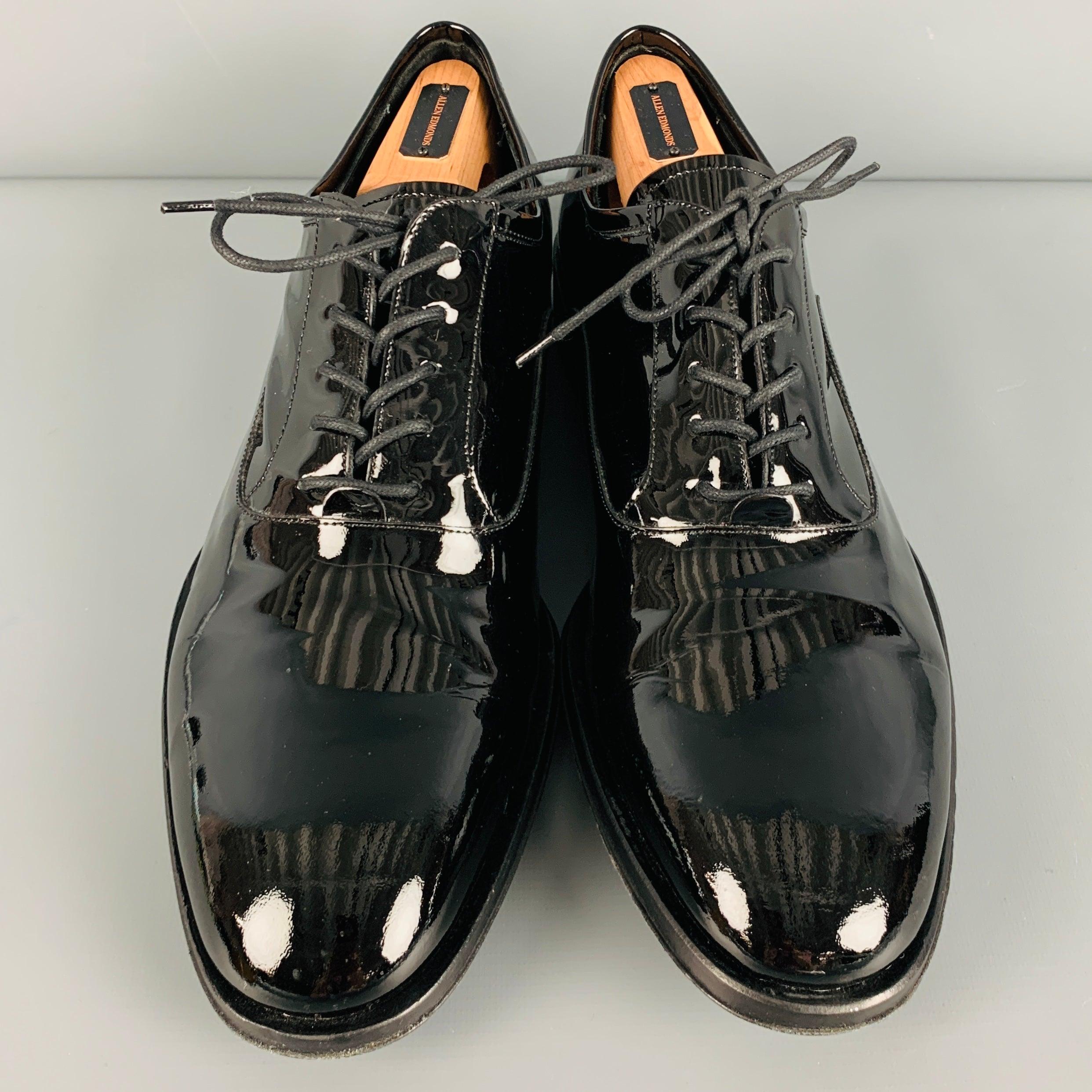 ALLEN EDMONDS Taille 11 Chaussures à lacets en cuir verni noir Pour hommes en vente