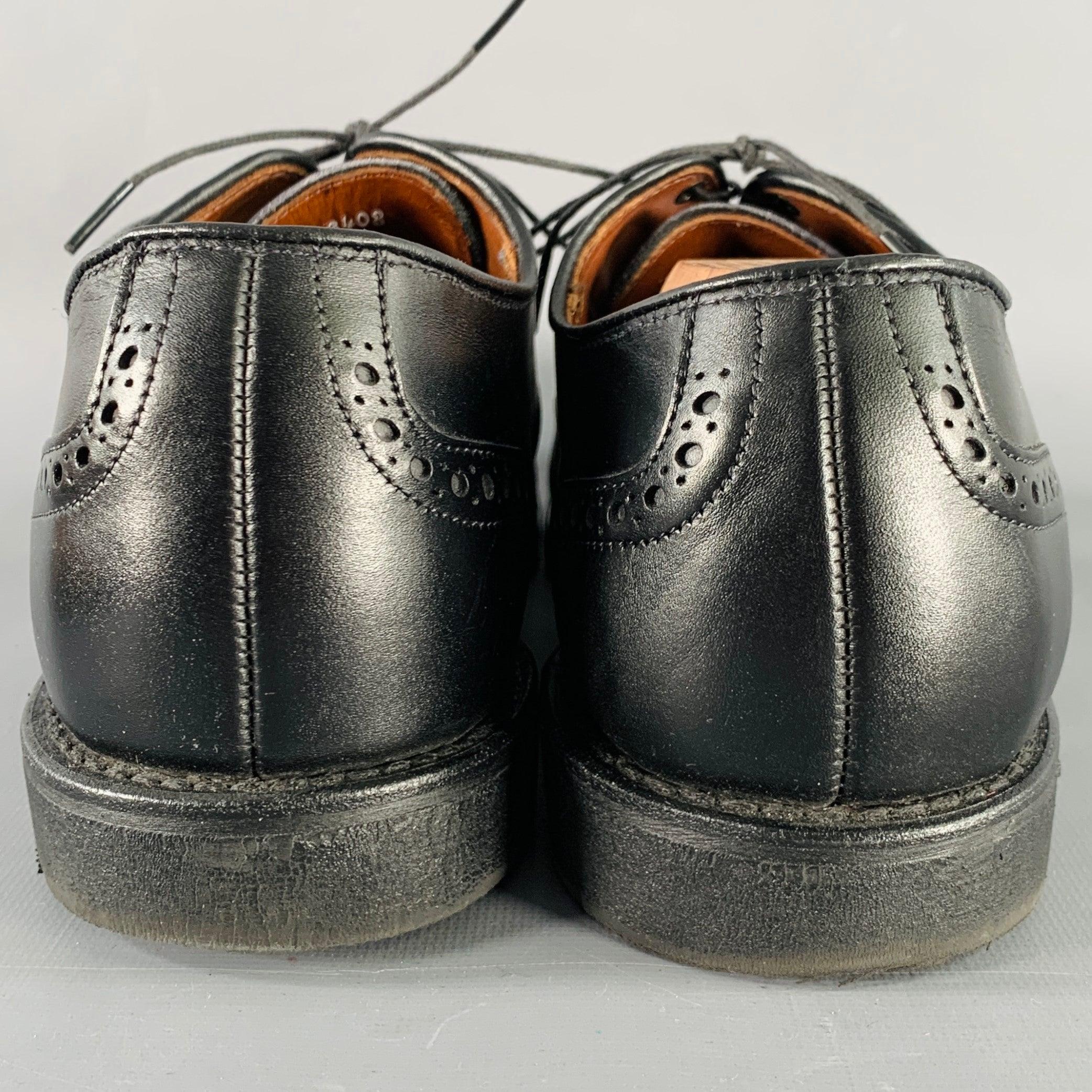 ALLEN EDMONDS Size 12 Black Perforated Leather Cap Toe Lace-Up Shoes In Excellent Condition For Sale In San Francisco, CA