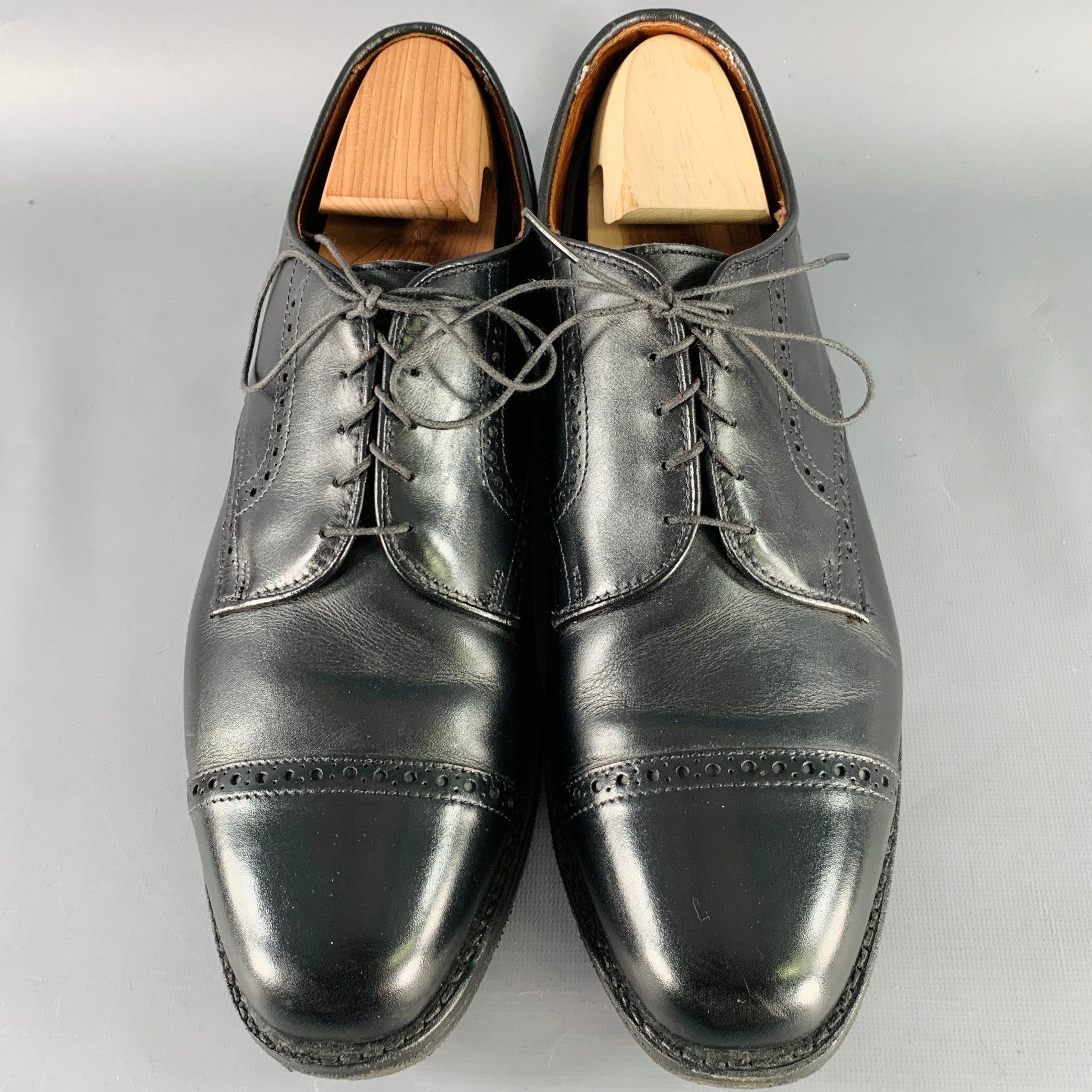 Men's ALLEN EDMONDS Size 12 Black Perforated Leather Cap Toe Lace-Up Shoes For Sale