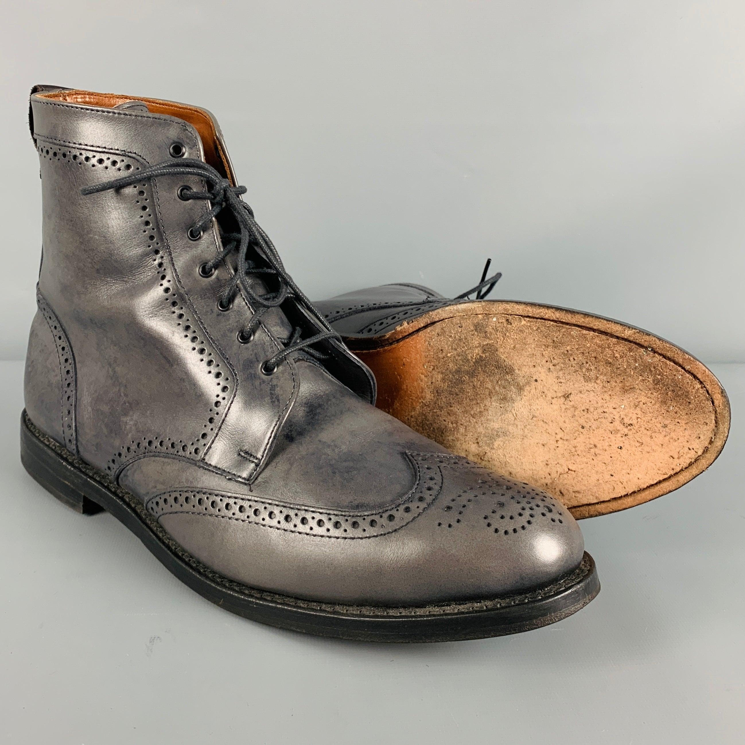 ALLEN EDMONDS Size 13 Grey Perforated Leather Wingtip Boots For Sale 1