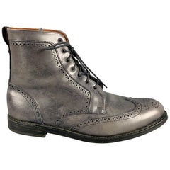 Allen Edmonds Taglia 13 Stivali Wingtip in Pelle Traforata Grigia