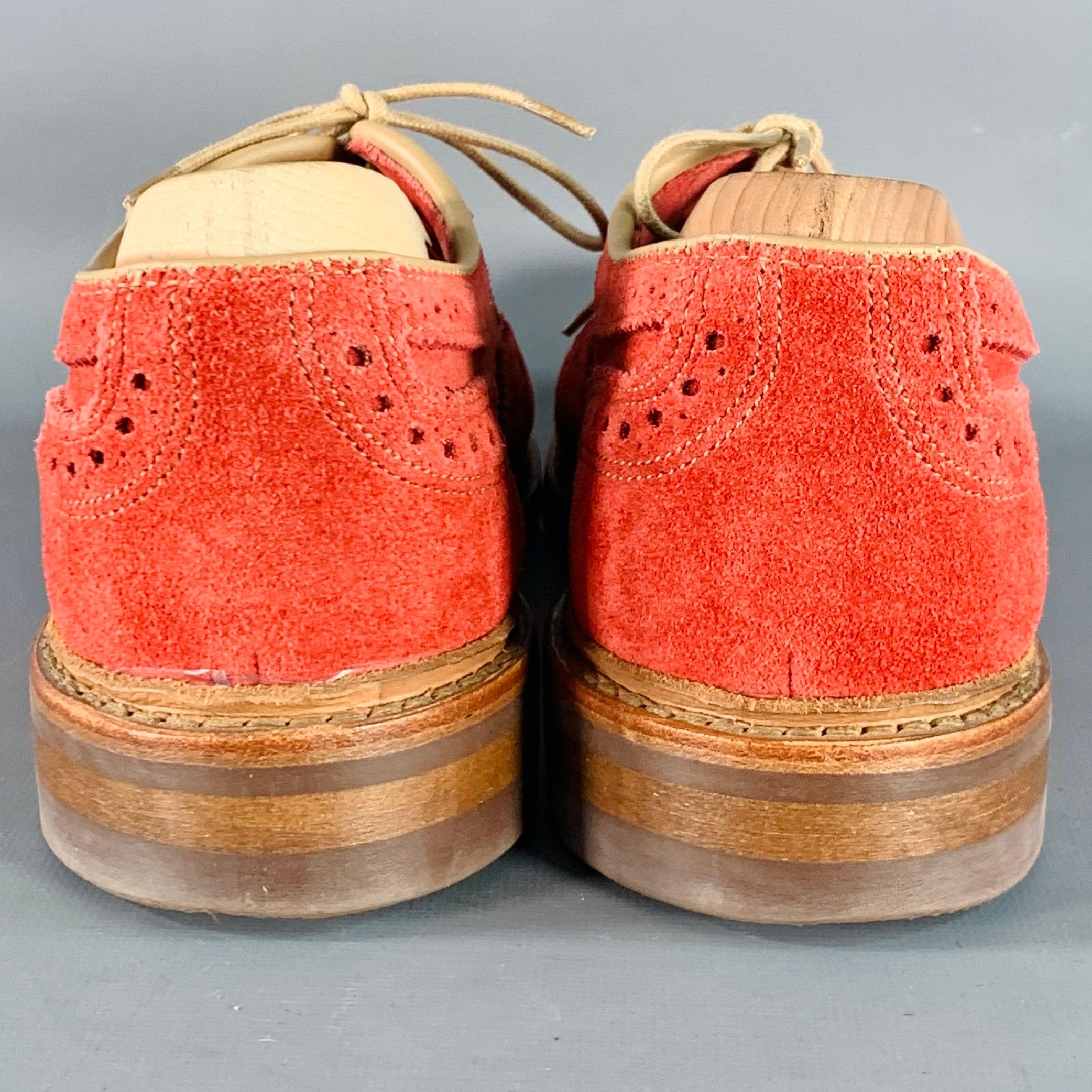 Rouge ALLEN EDMONDS Taille 7 Strandmok Red Perforated Suede Oxford Lace-Up Shoes en vente