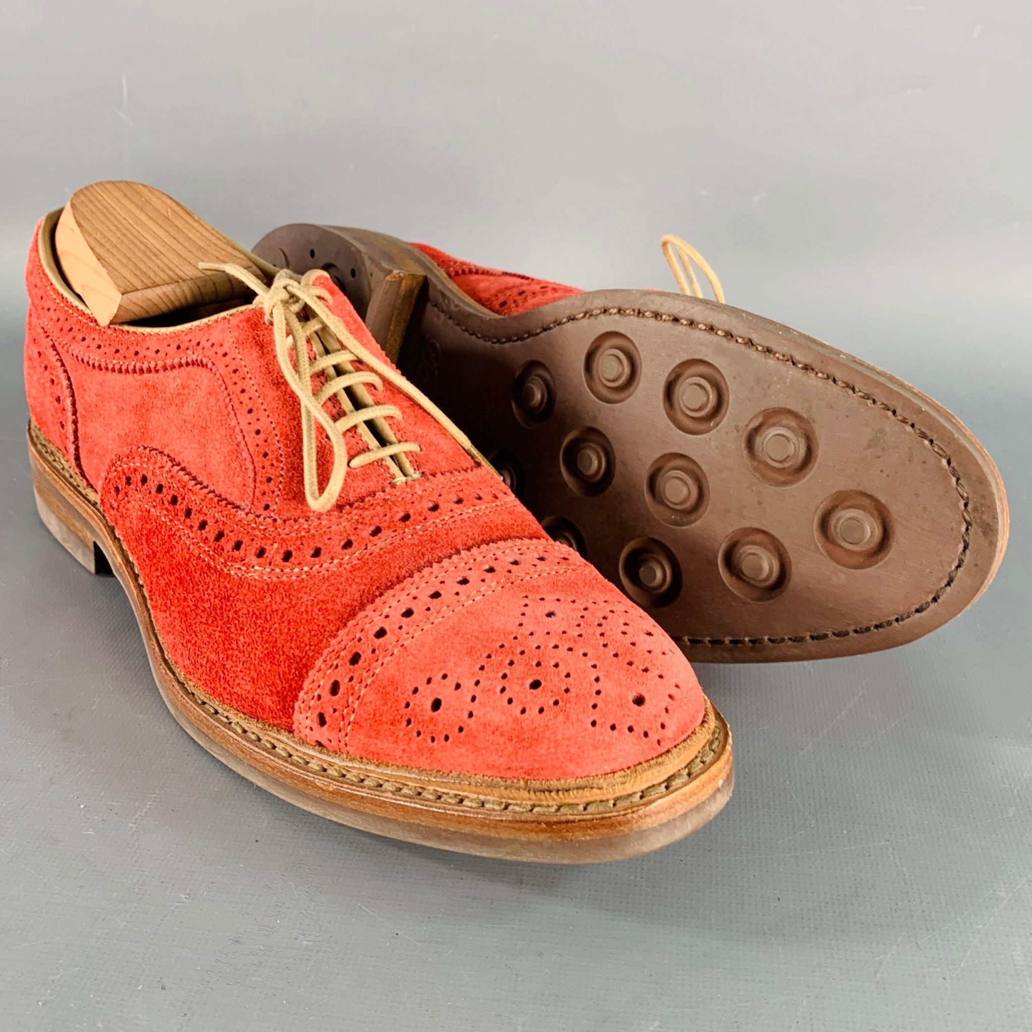 ALLEN EDMONDS Taille 7 Strandmok Red Perforated Suede Oxford Lace-Up Shoes Pour hommes en vente