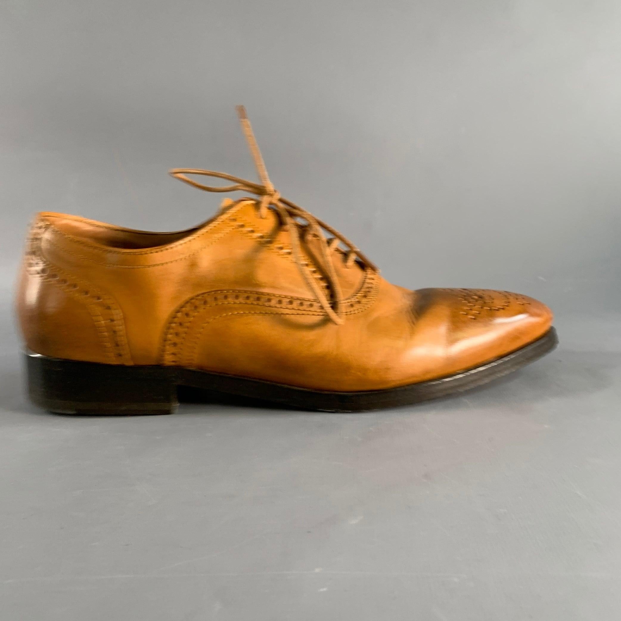 ALLEN EDMONDS Size 7 Tan Perforated Leather Oxford Lace Up Shoes In Excellent Condition For Sale In San Francisco, CA