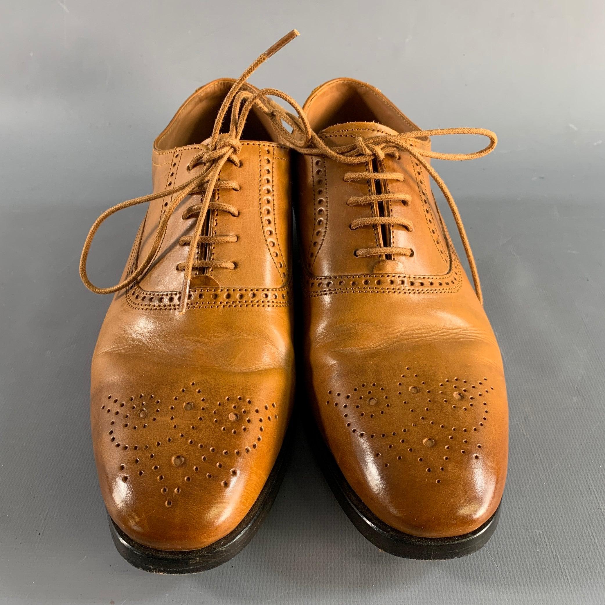ALLEN EDMONDS Size 7 Tan Perforated Leather Oxford Lace Up Shoes For Sale 2