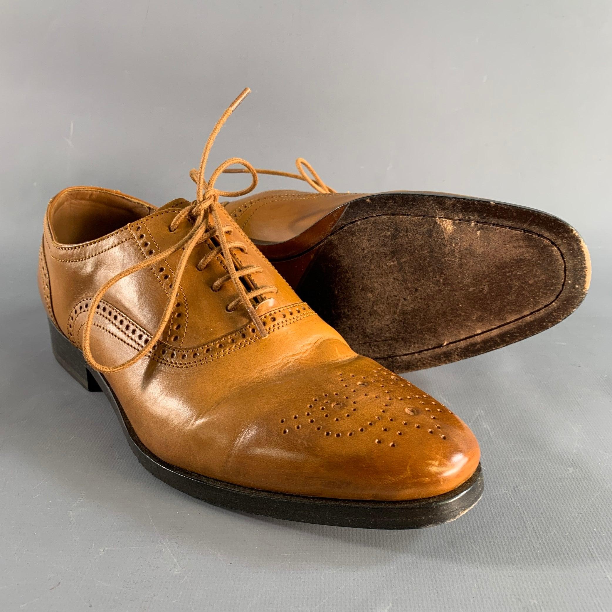ALLEN EDMONDS Size 7 Tan Perforated Leather Oxford Lace Up Shoes For Sale 3