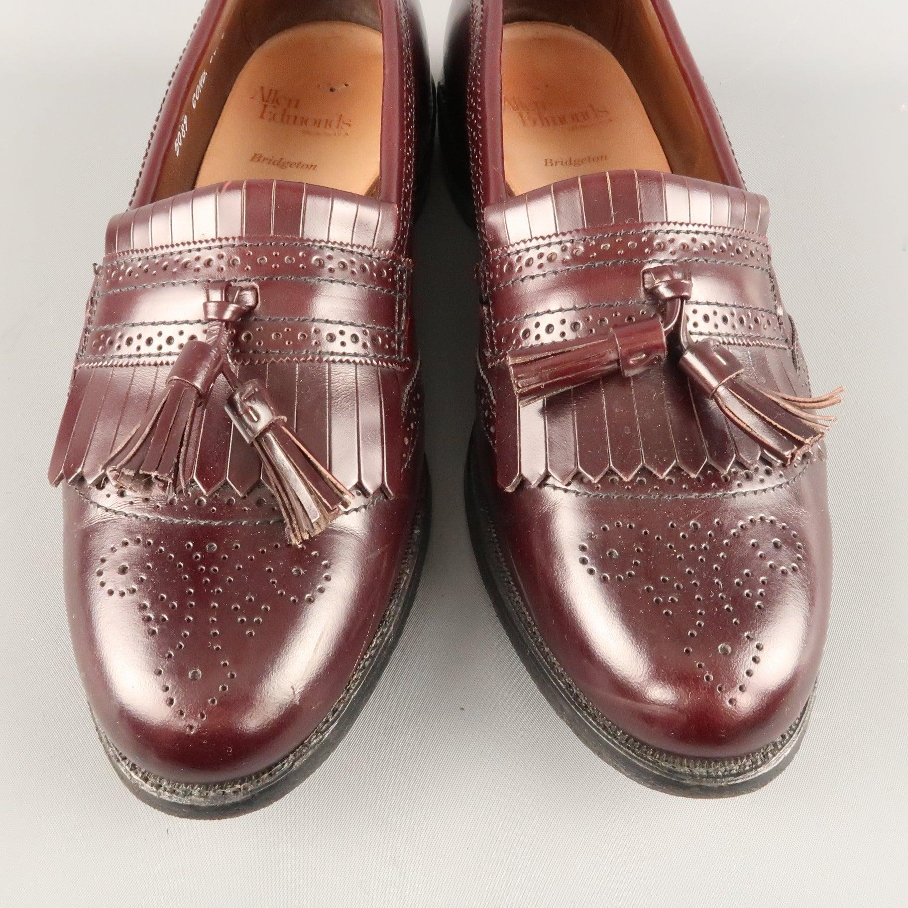 Men's ALLEN EDMONDS Size 9.5 Burgundy Brogue Leather Eyelash Tassel BRIDGETON Loafers For Sale