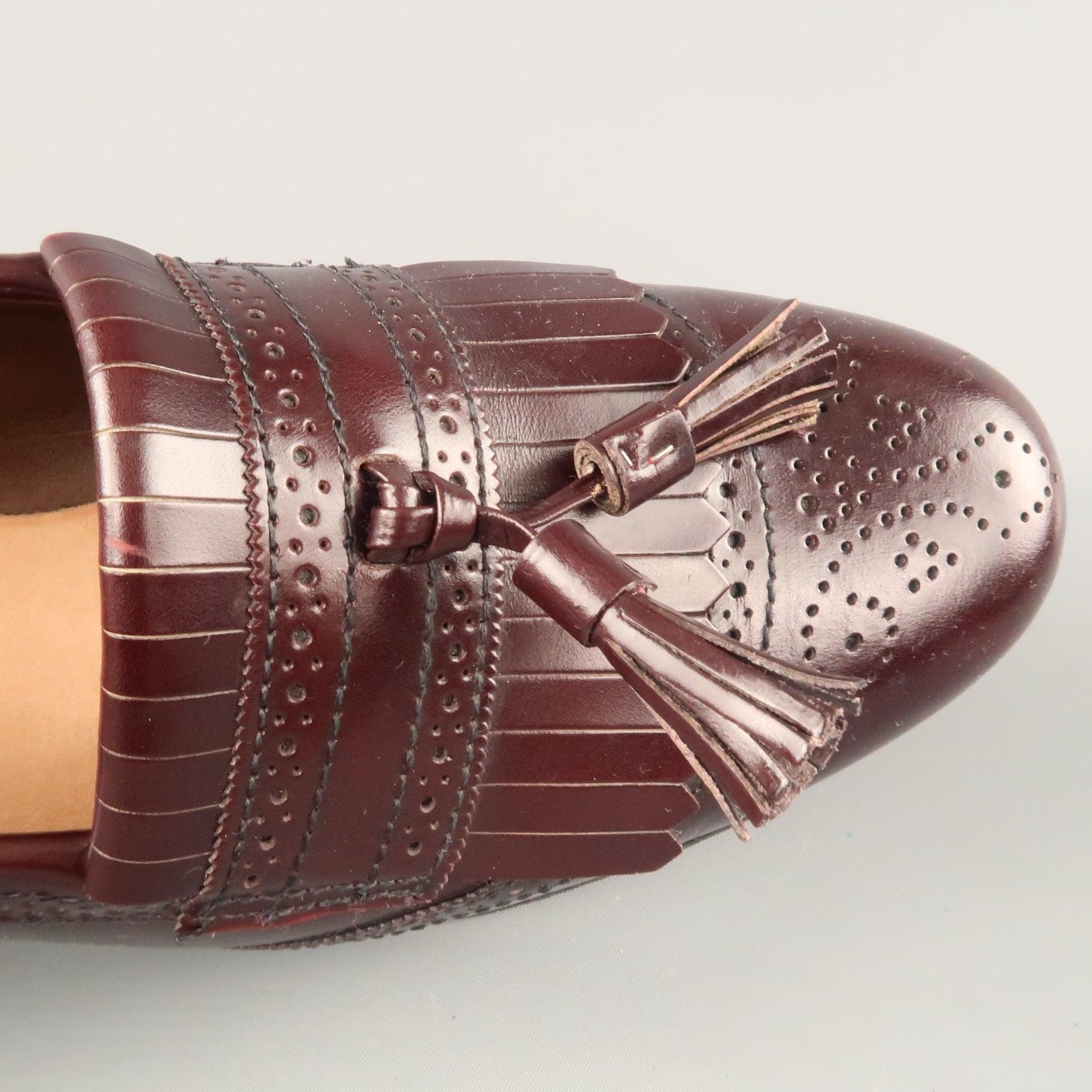 ALLEN EDMONDS Size 9.5 Burgundy Brogue Leather Eyelash Tassel BRIDGETON Loafers For Sale 1