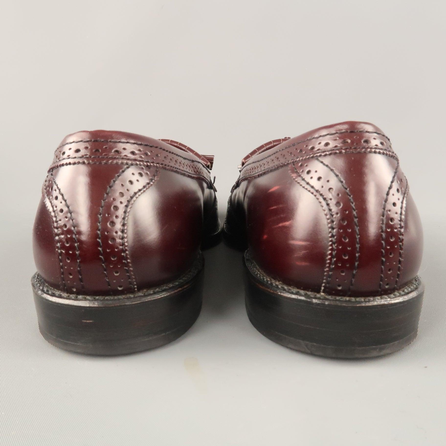 ALLEN EDMONDS Size 9.5 Burgundy Brogue Leather Eyelash Tassel BRIDGETON Loafers For Sale 3