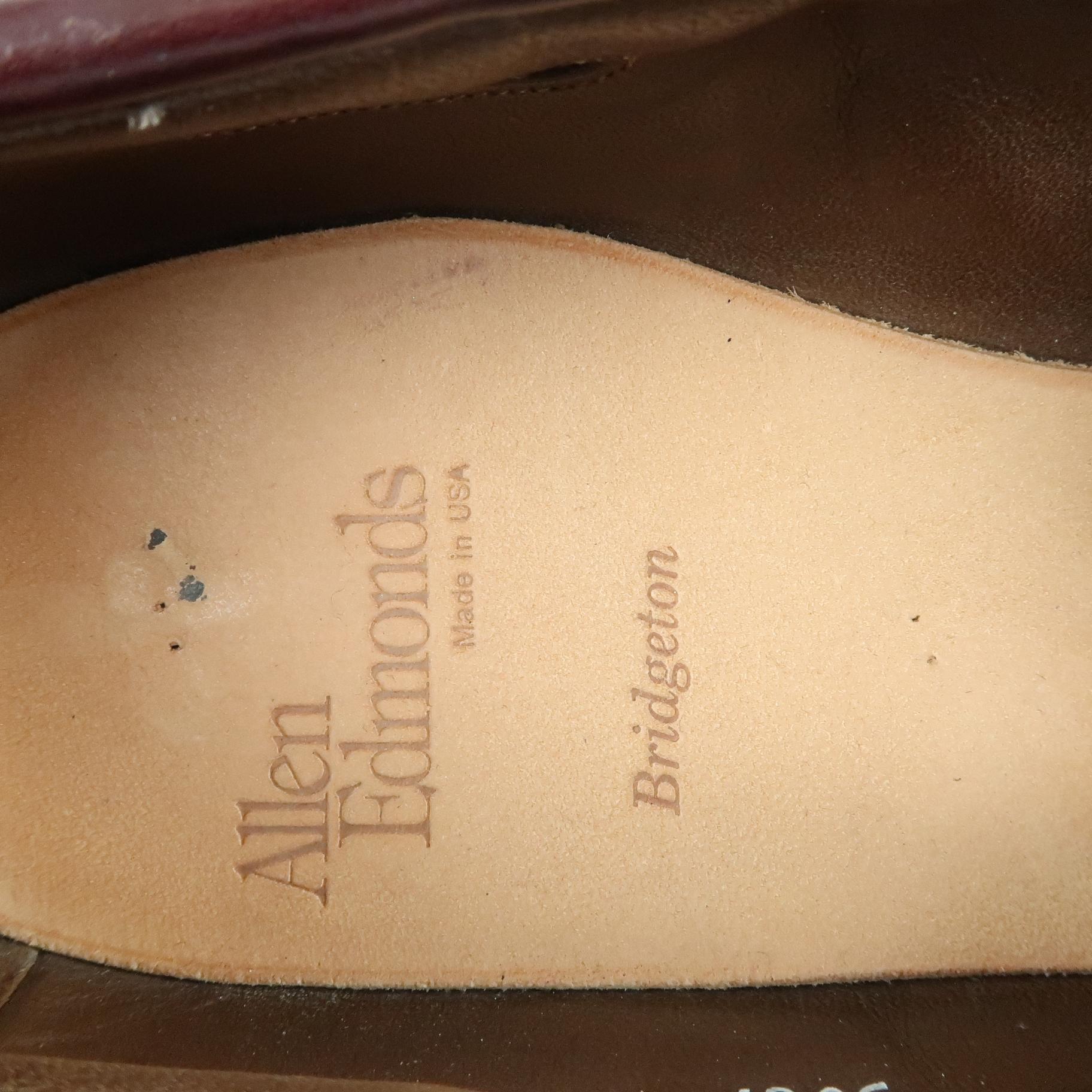 ALLEN EDMONDS Size 9.5 Burgundy Brogue Leather Eyelash Tassel BRIDGETON Loafers In Excellent Condition In San Francisco, CA