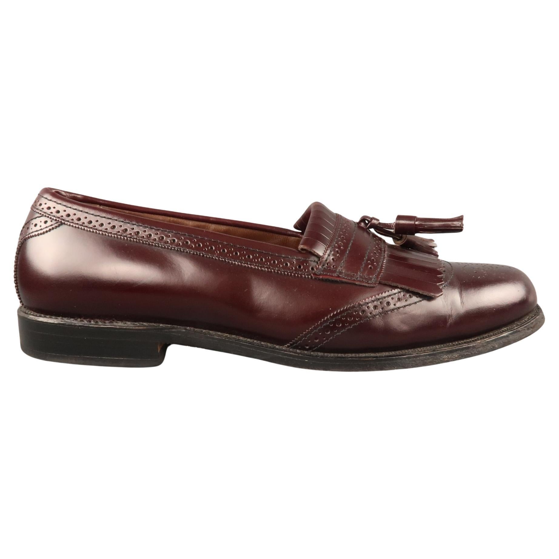 ALLEN EDMONDS Size 9.5 Burgundy Brogue Leather Eyelash Tassel BRIDGETON Loafers For Sale